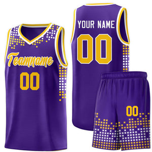 Custom Purple Square Grid Graffiti Pattern Sports Uniform Basketball Jersey