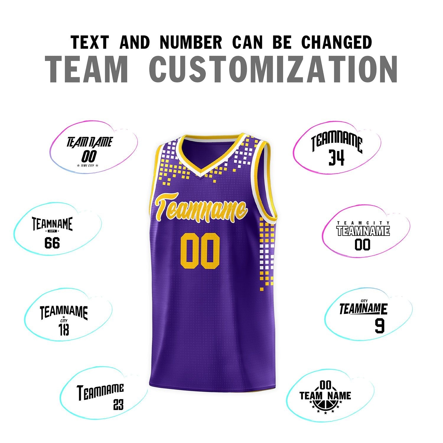 Custom Purple Square Grid Graffiti Pattern Sports Uniform Basketball Jersey