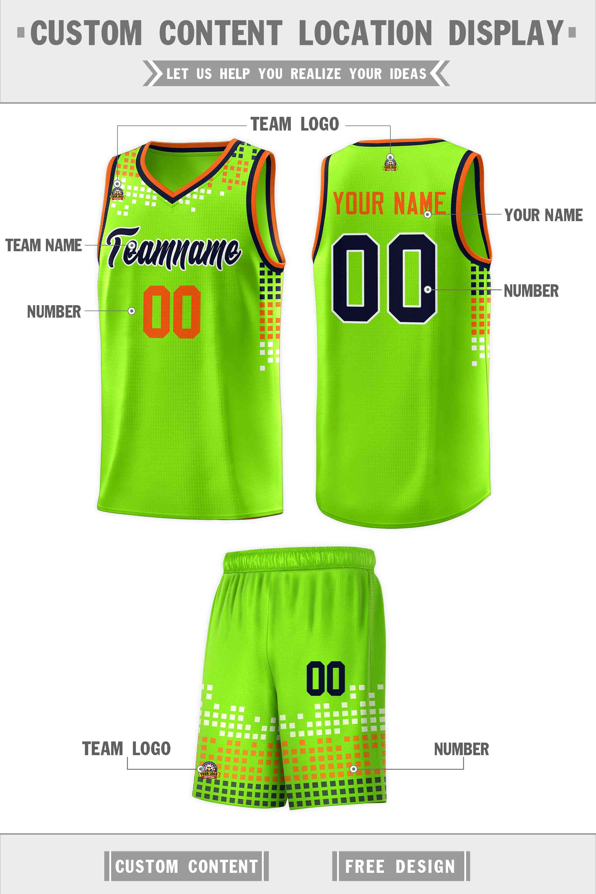 Custom Neon Green Square Grid Graffiti Pattern Sports Uniform Basketball Jersey