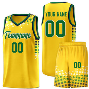 Custom Yellow Square Grid Graffiti Pattern Sports Uniform Basketball Jersey