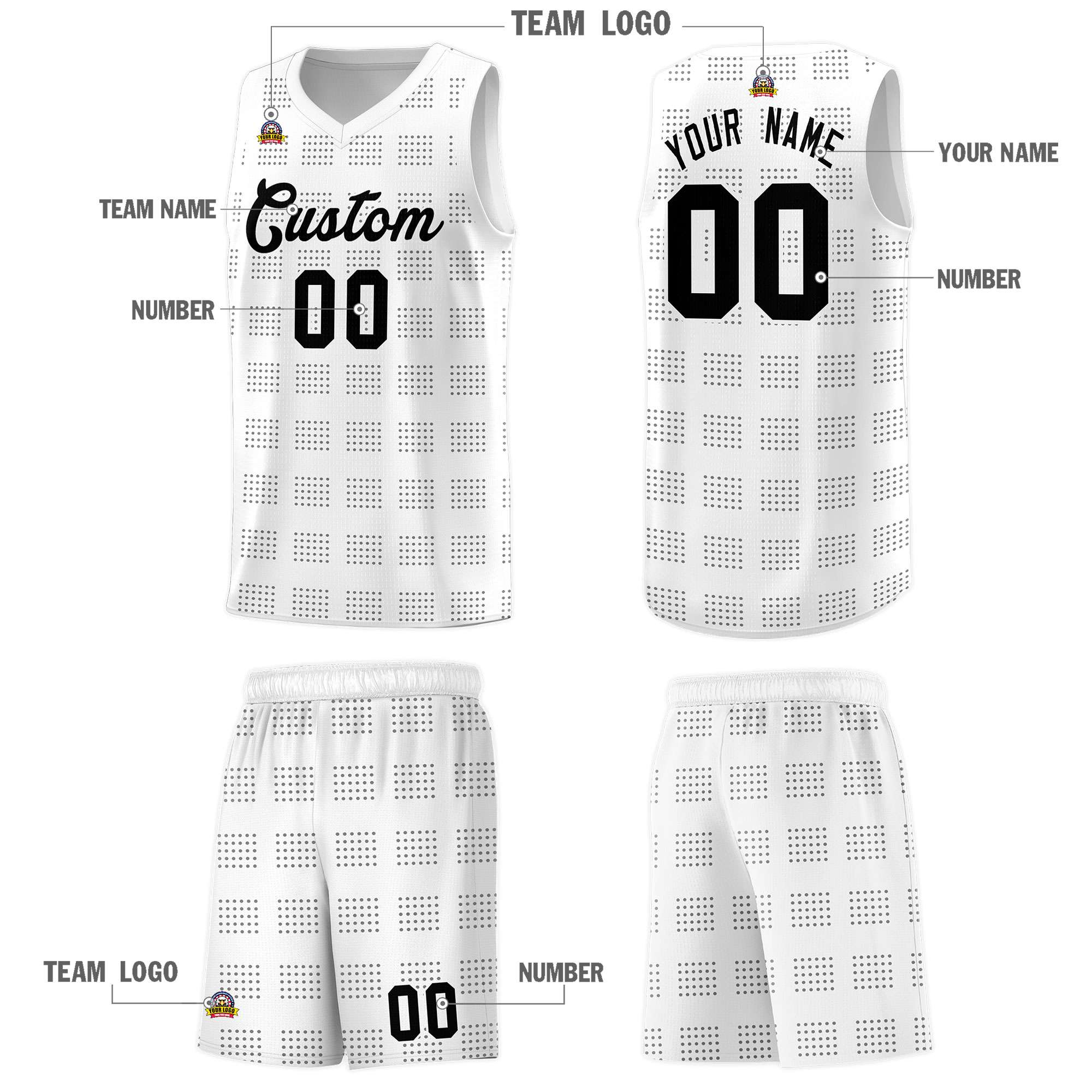 Custom White Gray Trailblazer Dot Pattern Sports Uniform Basketball Jersey