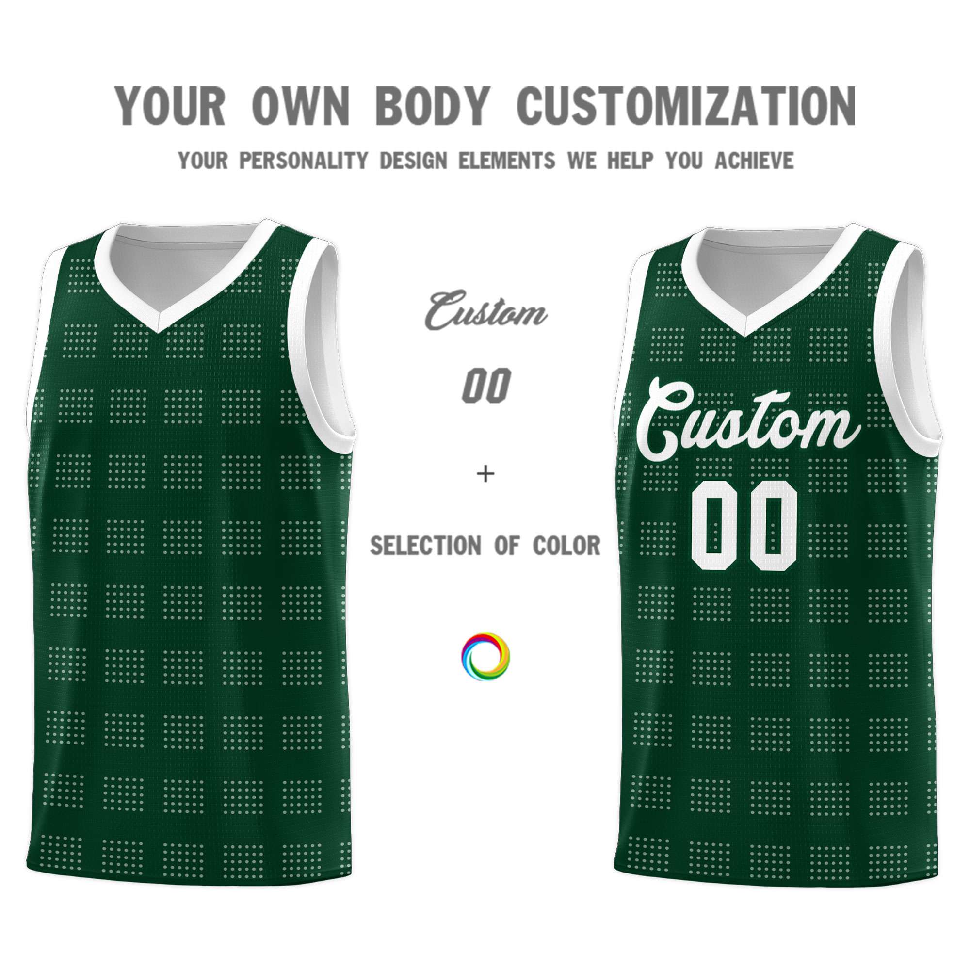 Custom Hunter Green White Trailblazer Dot Pattern Sports Uniform Basketball Jersey