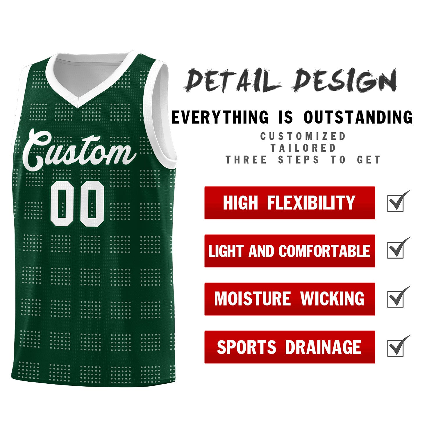 Custom Hunter Green White Trailblazer Dot Pattern Sports Uniform Basketball Jersey