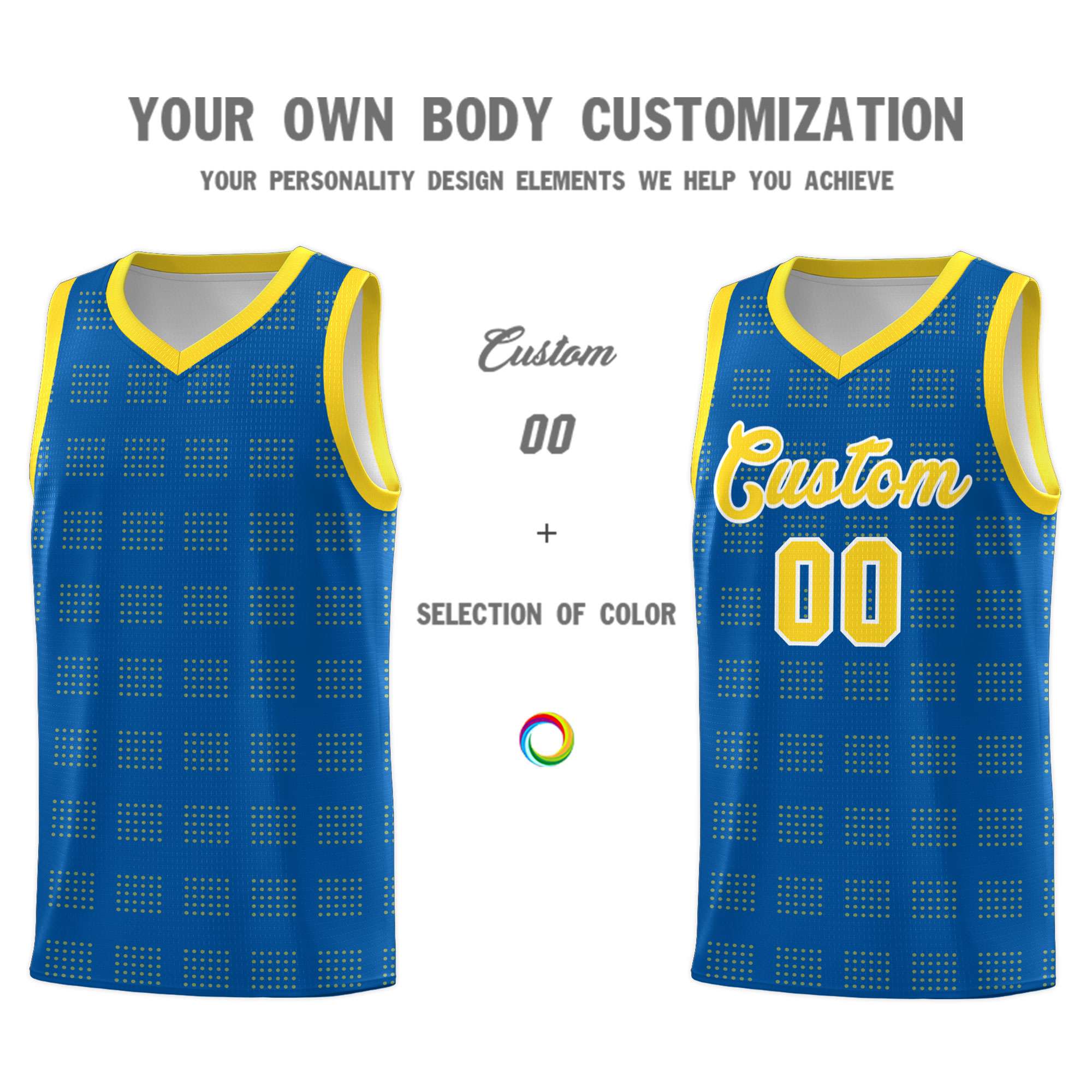 Custom Royal Gold Trailblazer Dot Pattern Sports Uniform Basketball Jersey