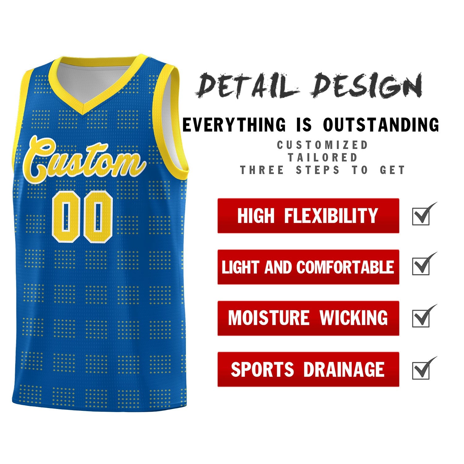 Custom Royal Gold Trailblazer Dot Pattern Sports Uniform Basketball Jersey