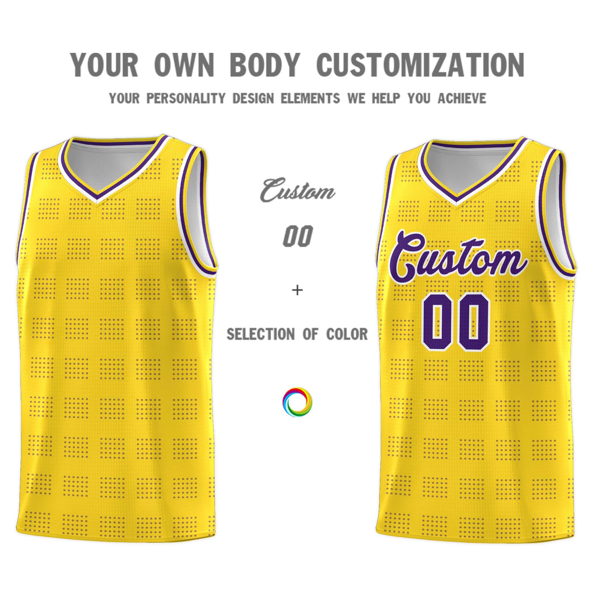 Custom Gold Purple Trailblazer Dot Pattern Sports Uniform Basketball Jersey