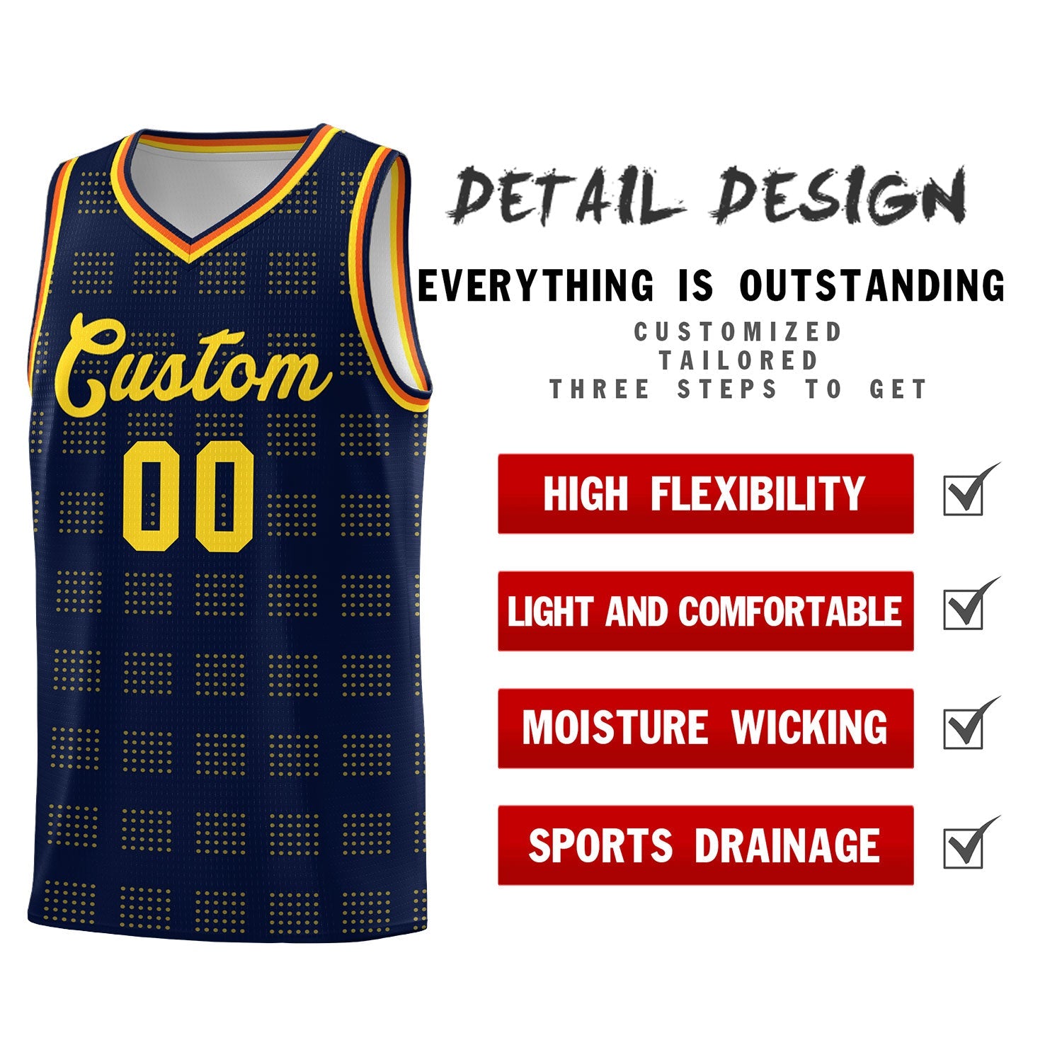 Custom Navy Gold Trailblazer Dot Pattern Sports Uniform Basketball Jersey