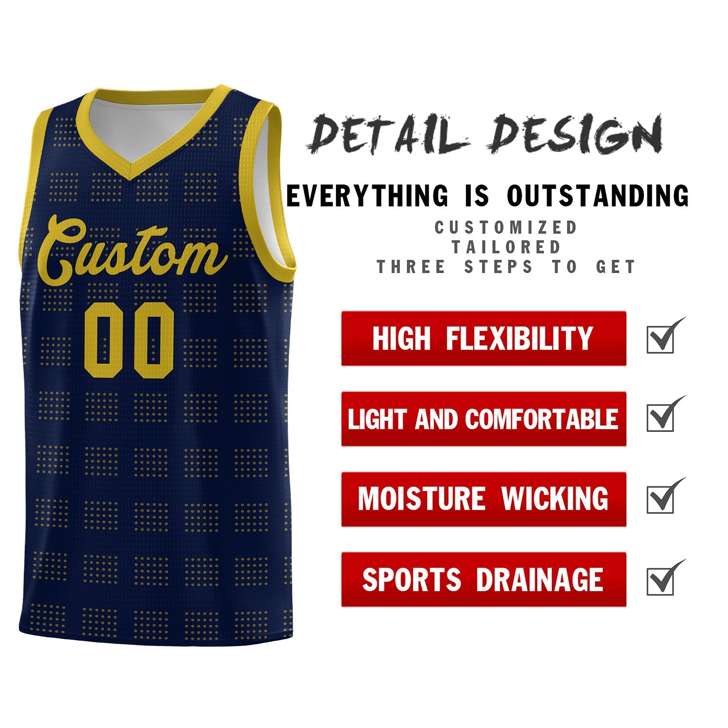 Custom Navy Old Gold Trailblazer Dot Pattern Sports Uniform Basketball Jersey