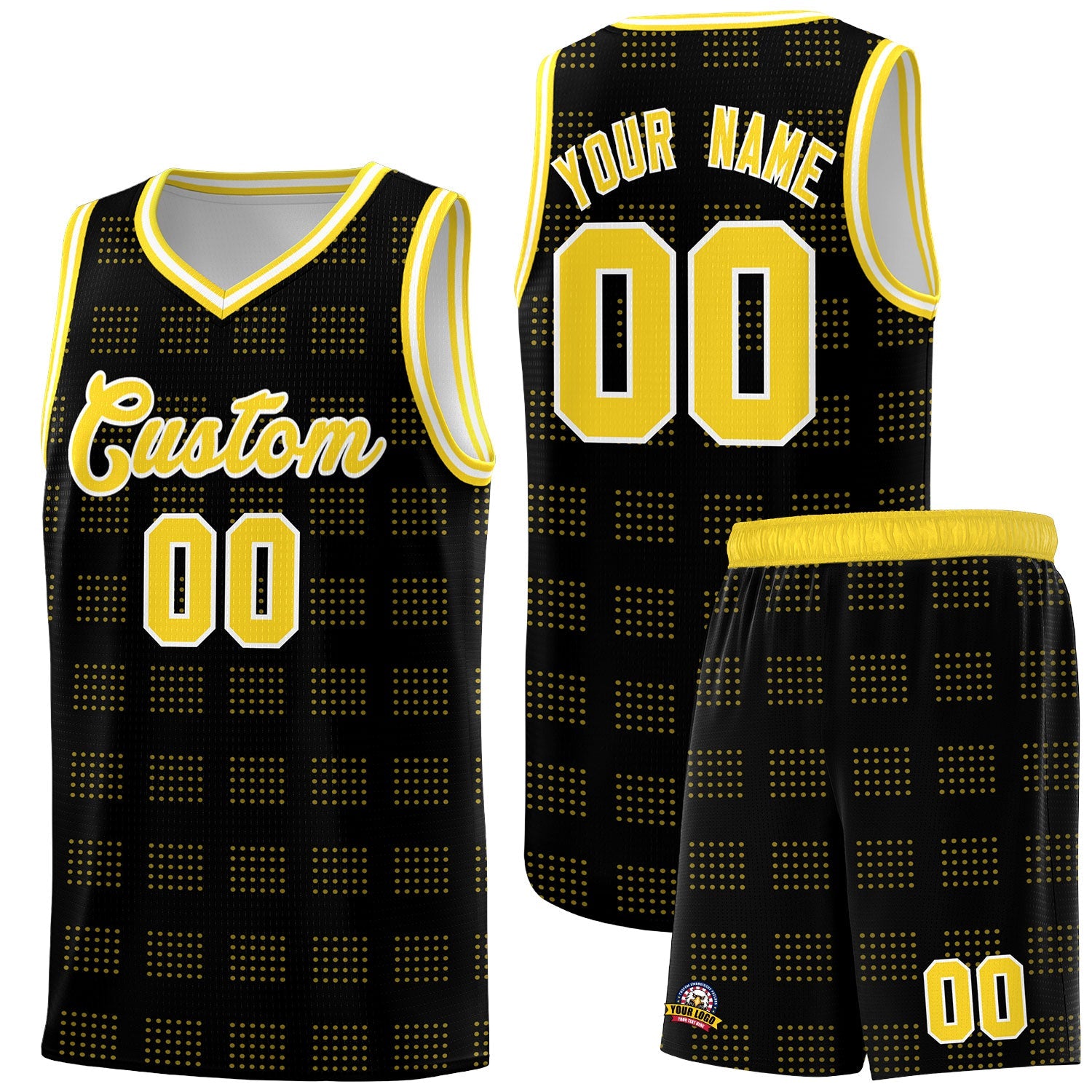 Custom Black Gold Trailblazer Dot Pattern Sports Uniform Basketball Jersey