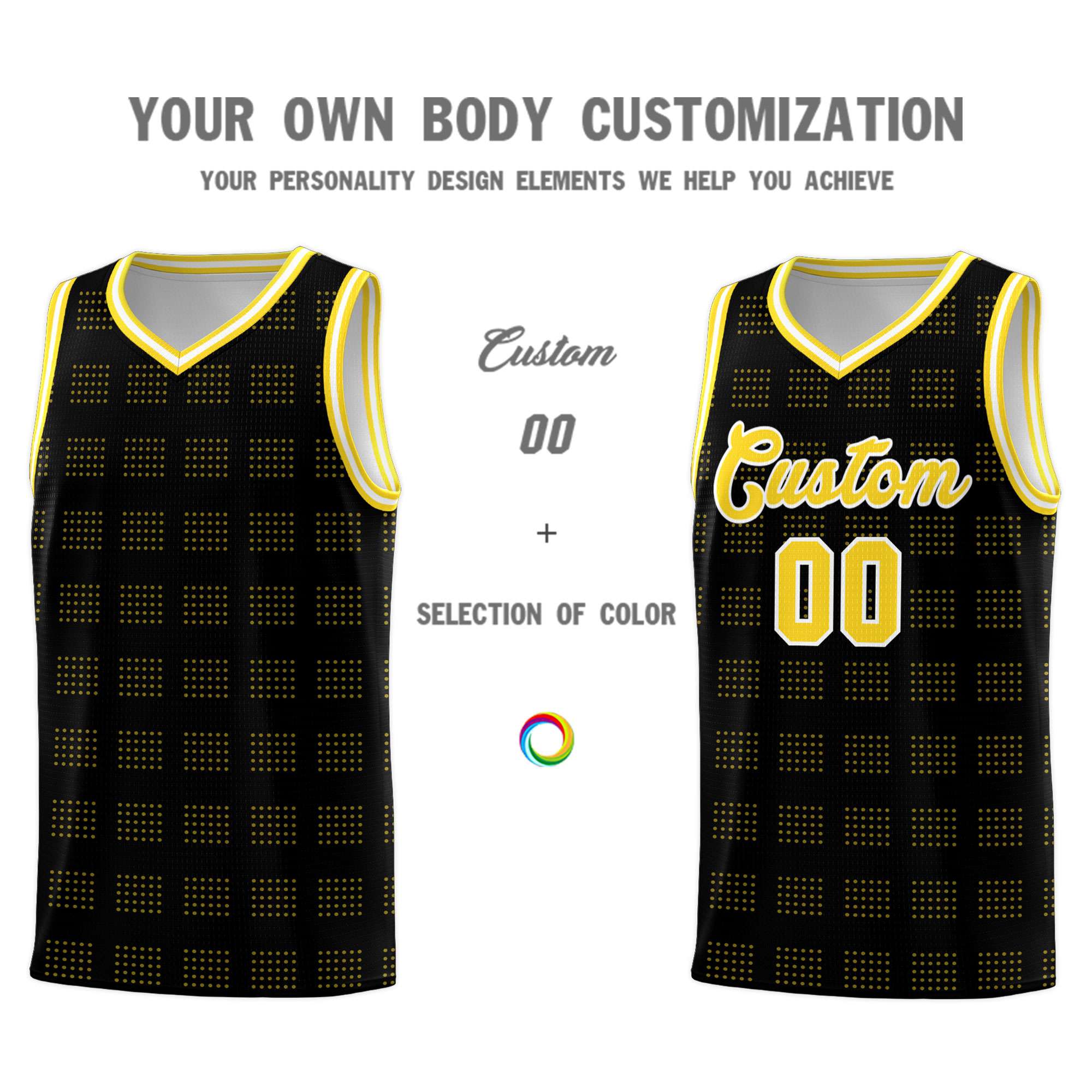 Custom Black Gold Trailblazer Dot Pattern Sports Uniform Basketball Jersey