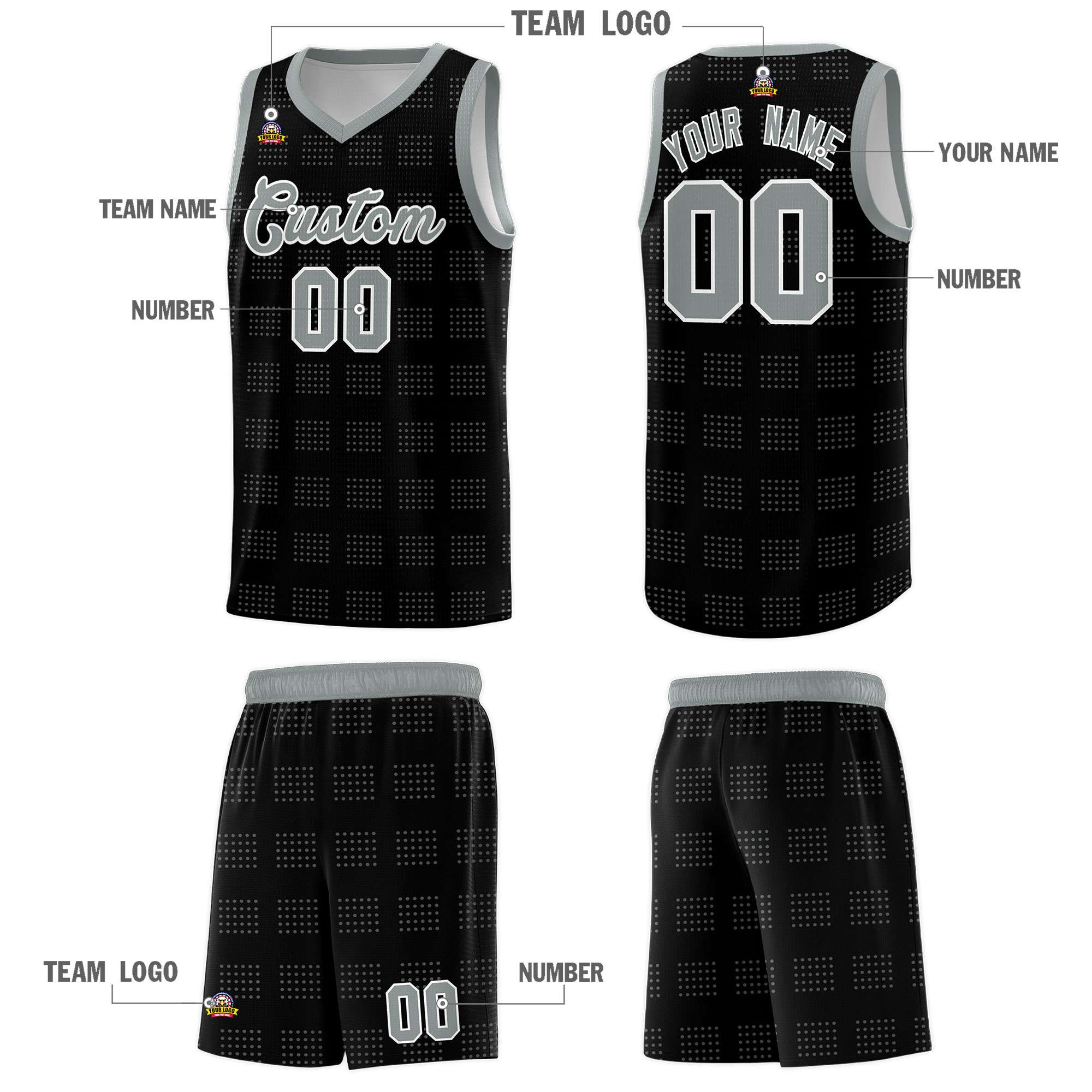 Custom Black Gray Trailblazer Dot Pattern Sports Uniform Basketball Jersey