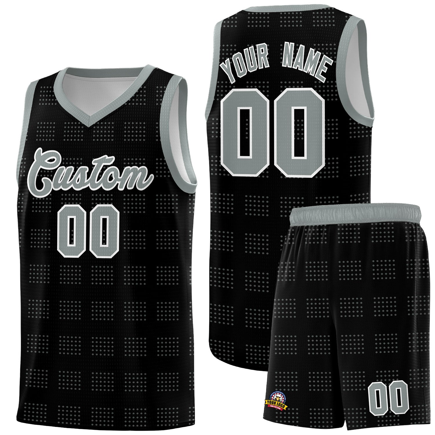 Custom Black Gray Trailblazer Dot Pattern Sports Uniform Basketball Jersey