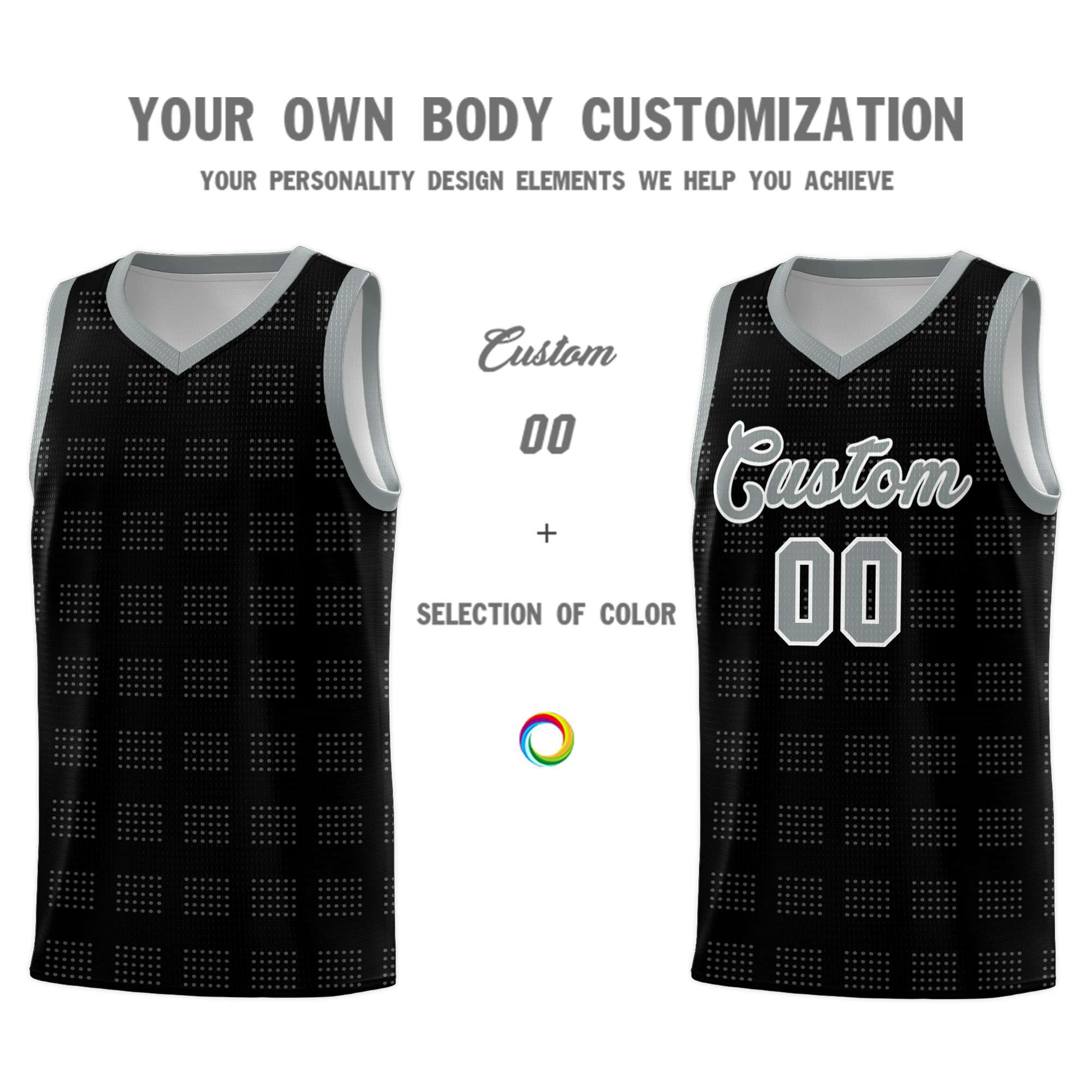 Custom Black Gray Trailblazer Dot Pattern Sports Uniform Basketball Jersey