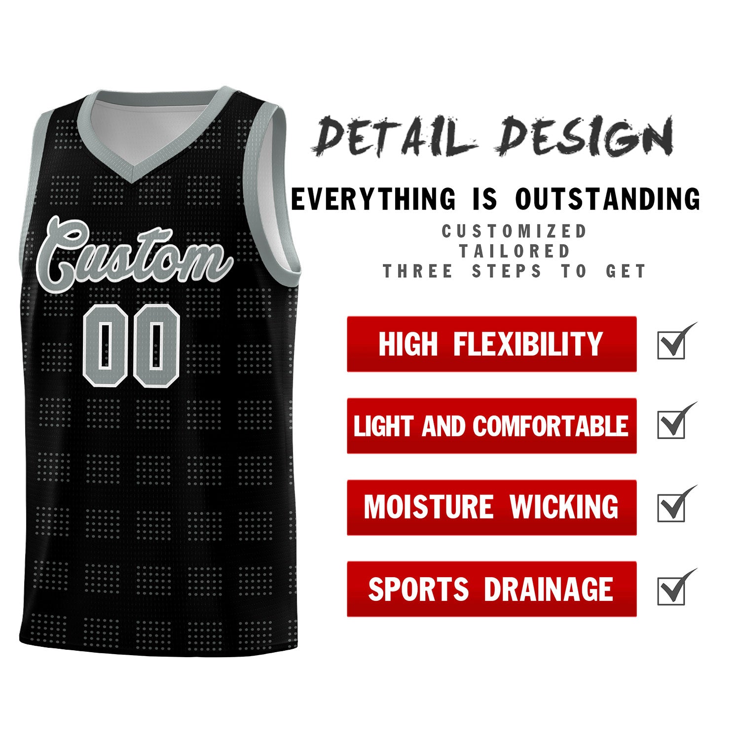 Custom Black Gray Trailblazer Dot Pattern Sports Uniform Basketball Jersey