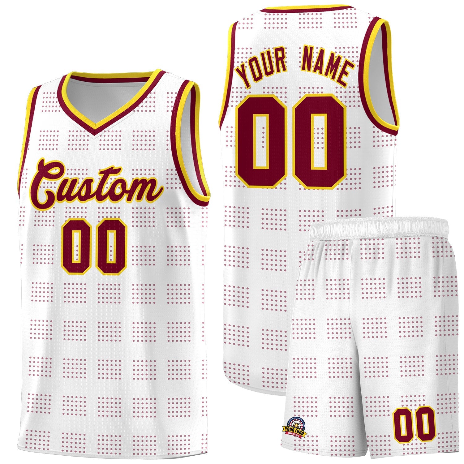 Custom White Crimson Trailblazer Dot Pattern Sports Uniform Basketball Jersey