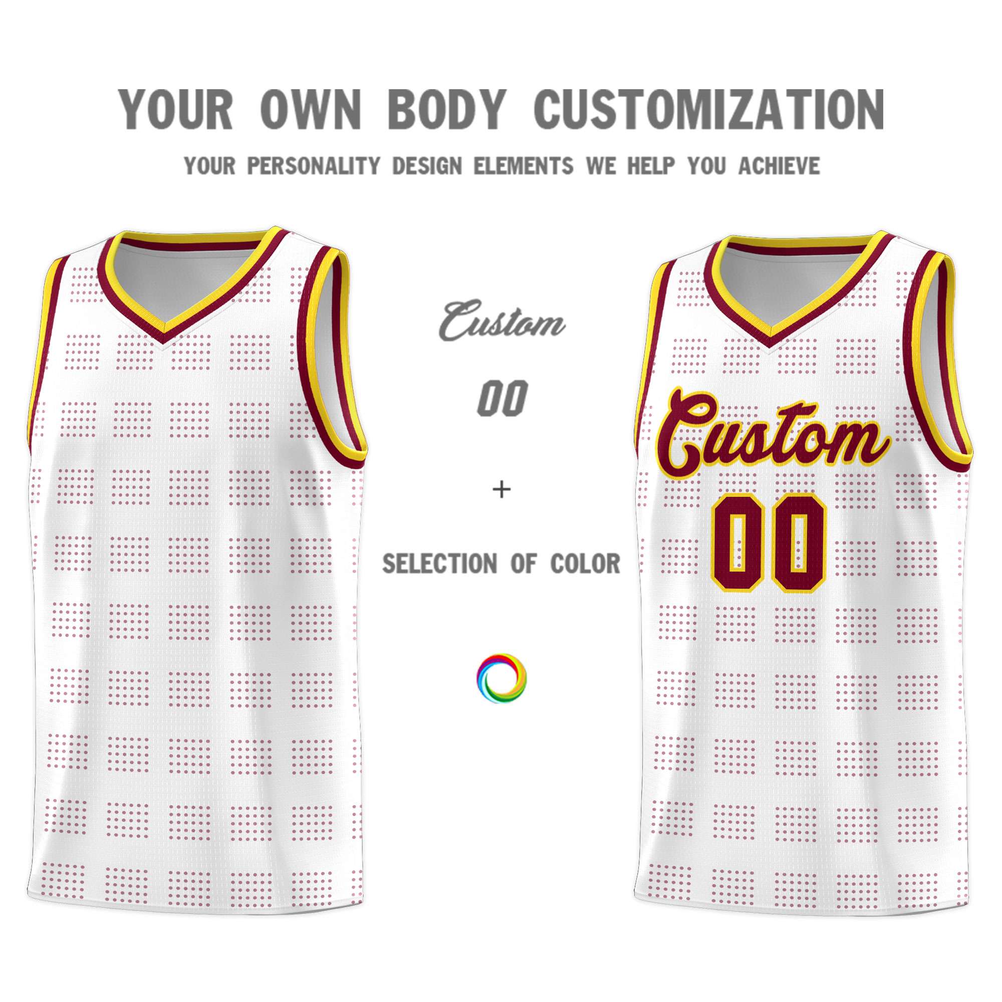 Custom White Crimson Trailblazer Dot Pattern Sports Uniform Basketball Jersey