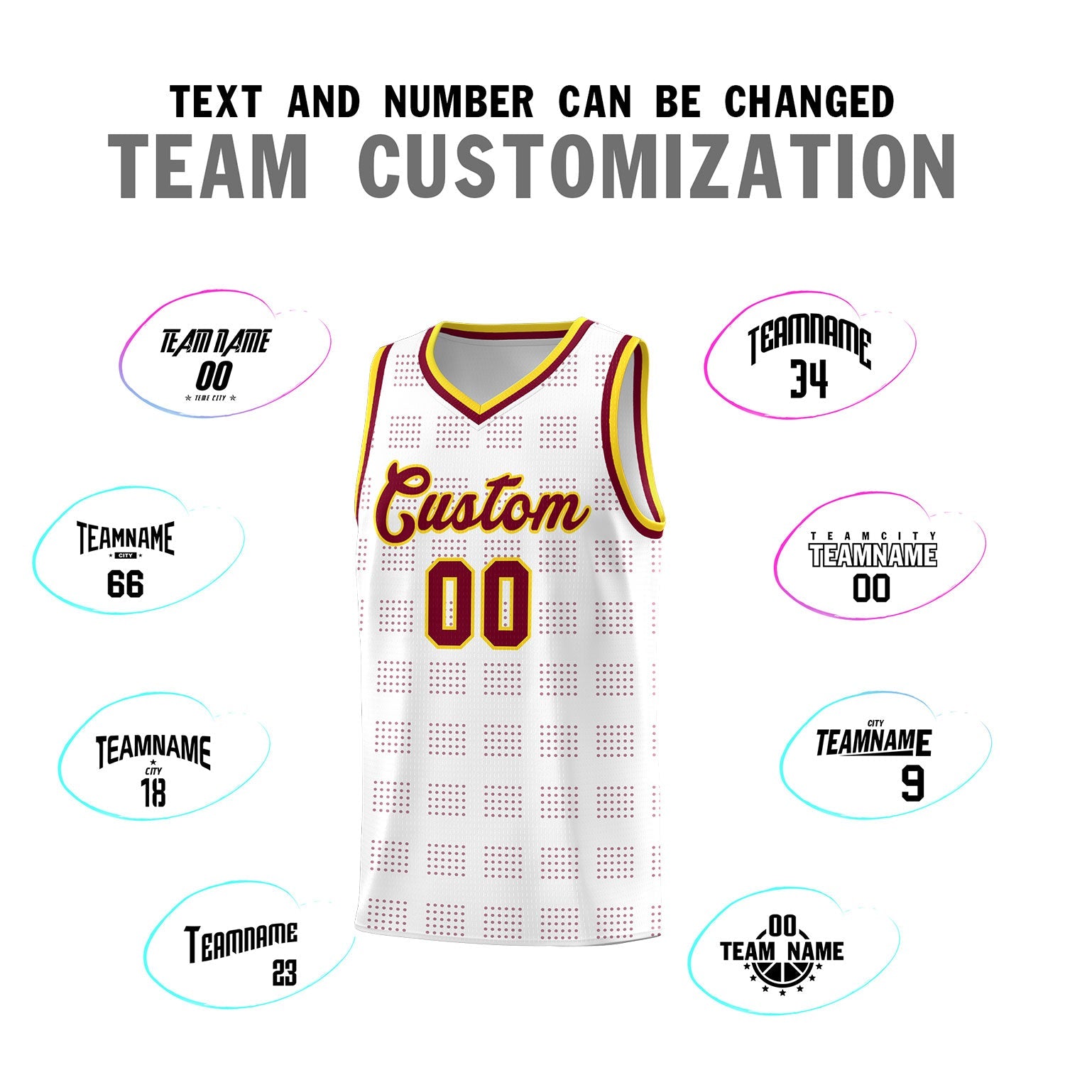 Custom White Crimson Trailblazer Dot Pattern Sports Uniform Basketball Jersey