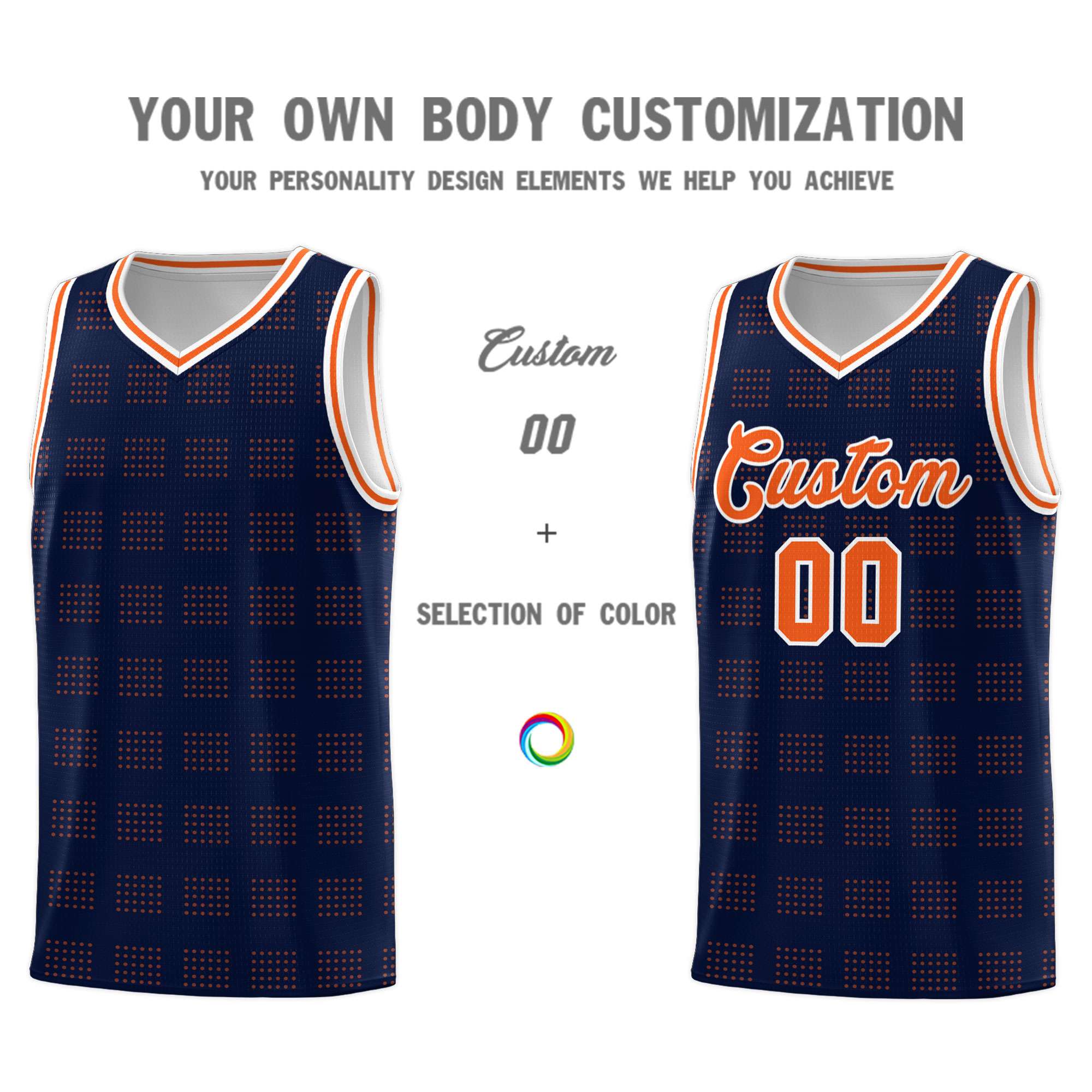 Custom Navy Orange Trailblazer Dot Pattern Sports Uniform Basketball Jersey