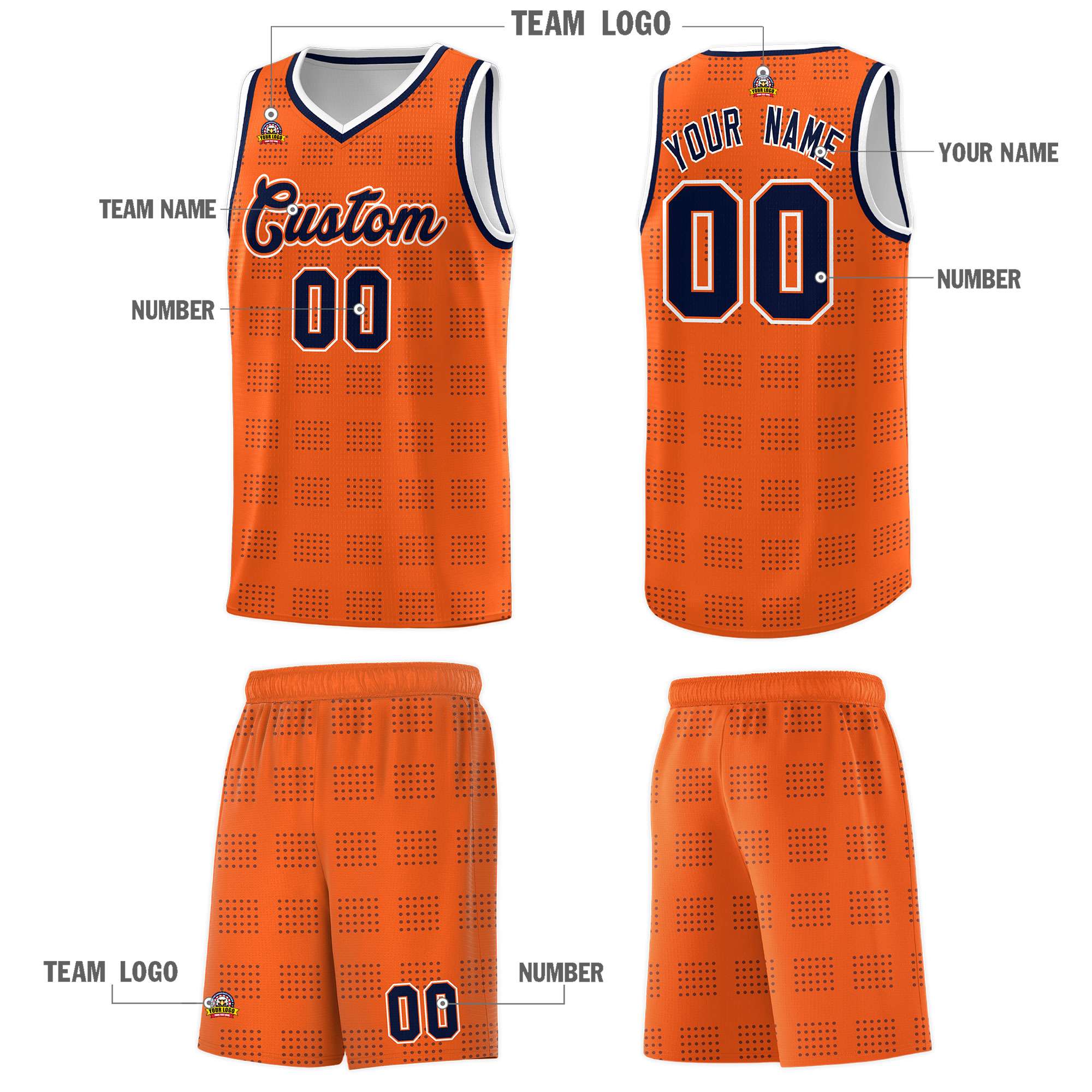 Custom Orange Navy Trailblazer Dot Pattern Sports Uniform Basketball Jersey