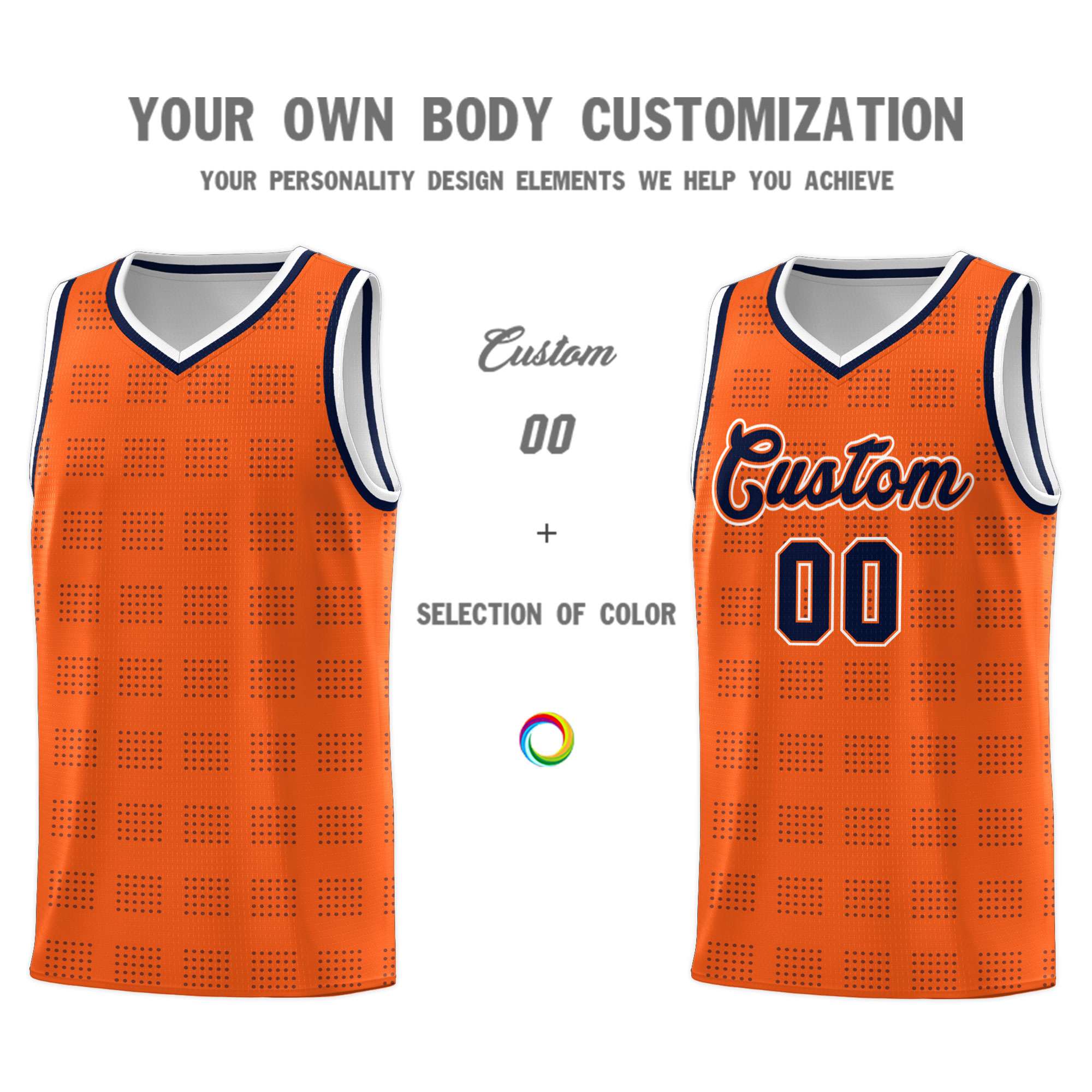 Custom Orange Navy Trailblazer Dot Pattern Sports Uniform Basketball Jersey