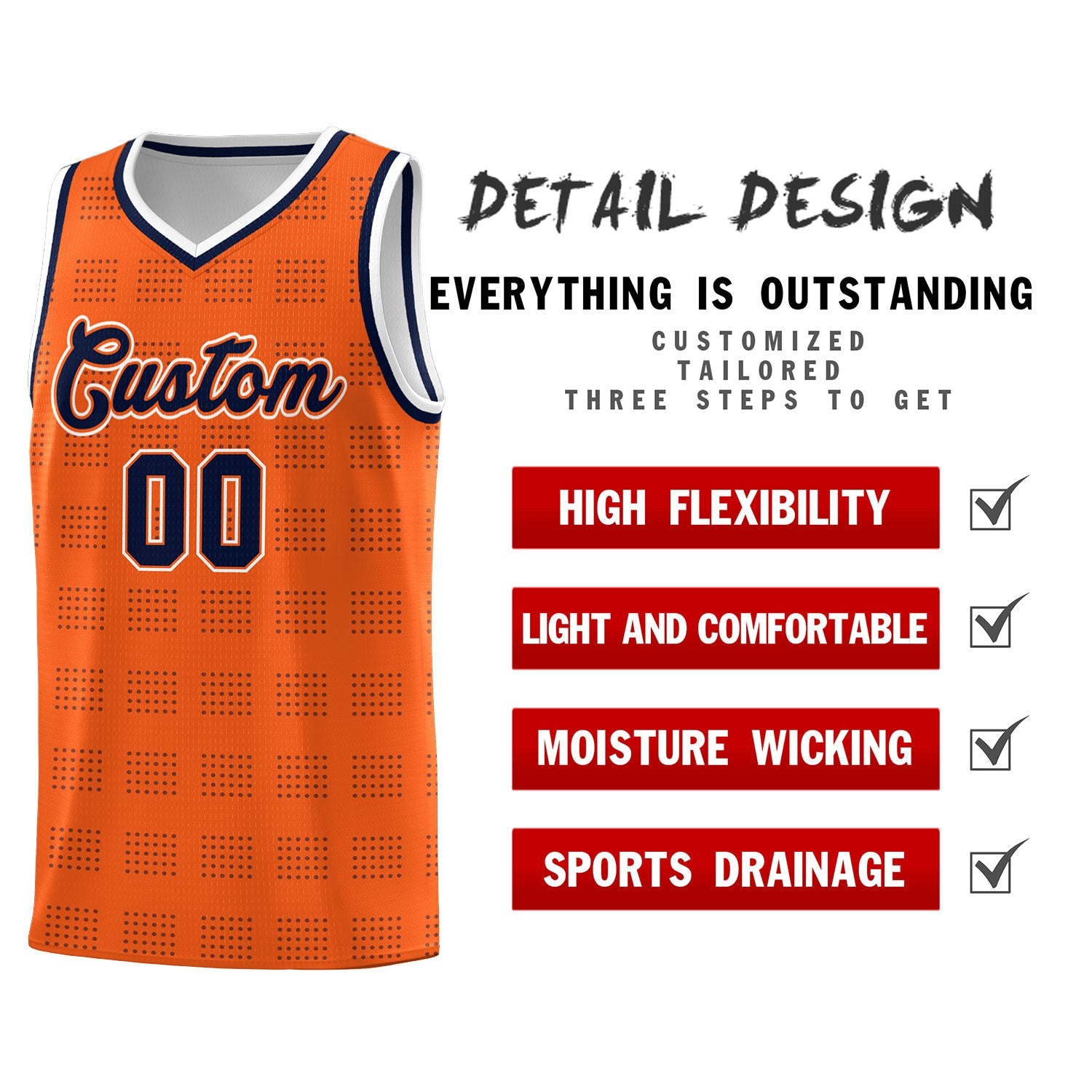 Custom Orange Navy Trailblazer Dot Pattern Sports Uniform Basketball Jersey