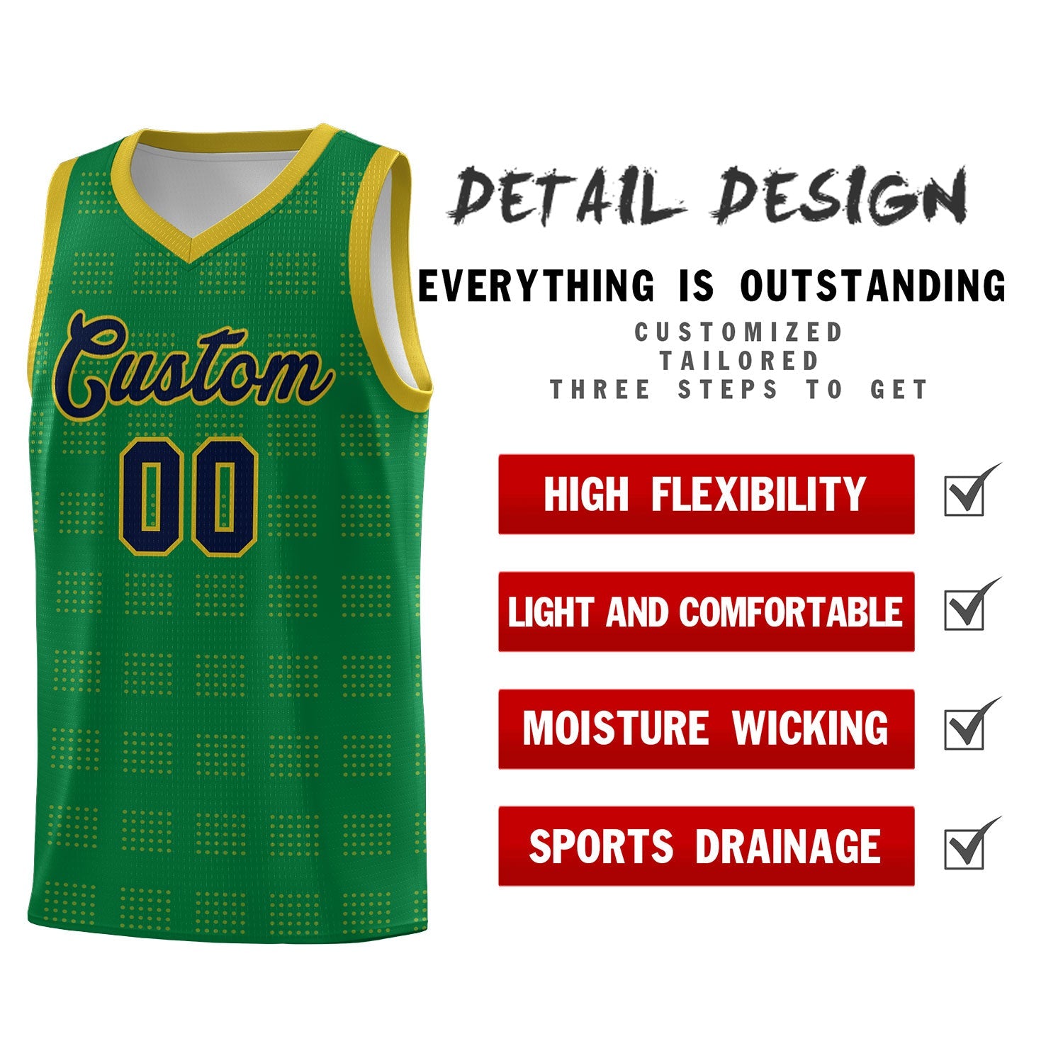 Custom Kelly Green Old Gold Trailblazer Dot Pattern Sports Uniform Basketball Jersey