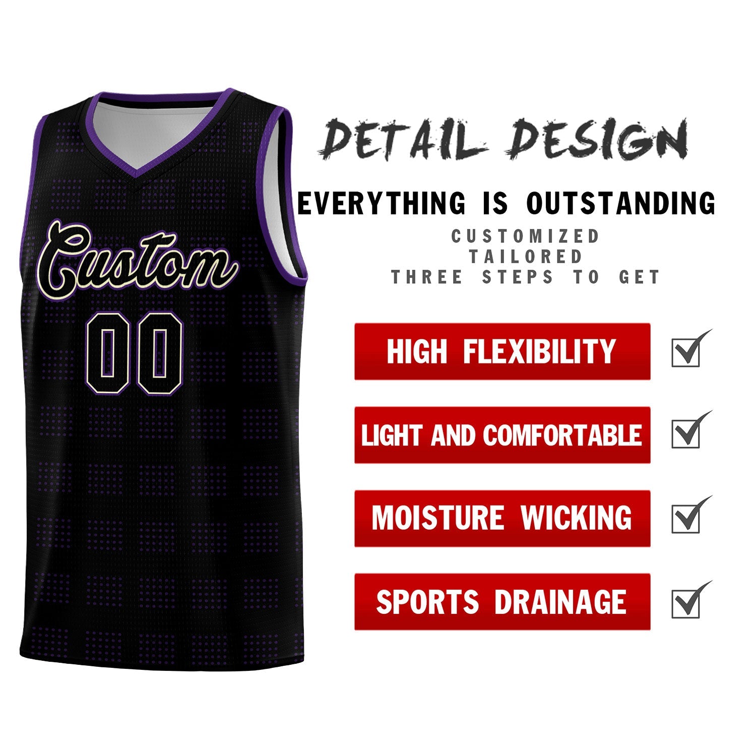 Custom Black Purple Trailblazer Dot Pattern Sports Uniform Basketball Jersey