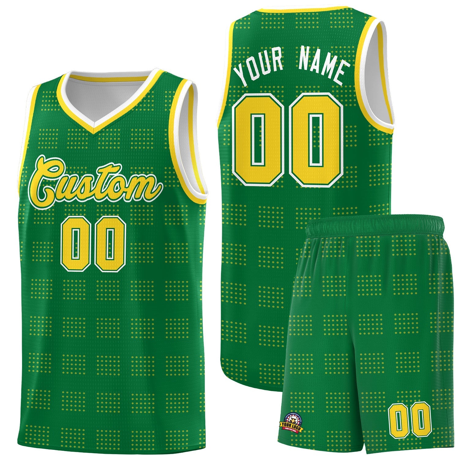 Custom Kelly Green Gold Trailblazer Dot Pattern Sports Uniform Basketball Jersey