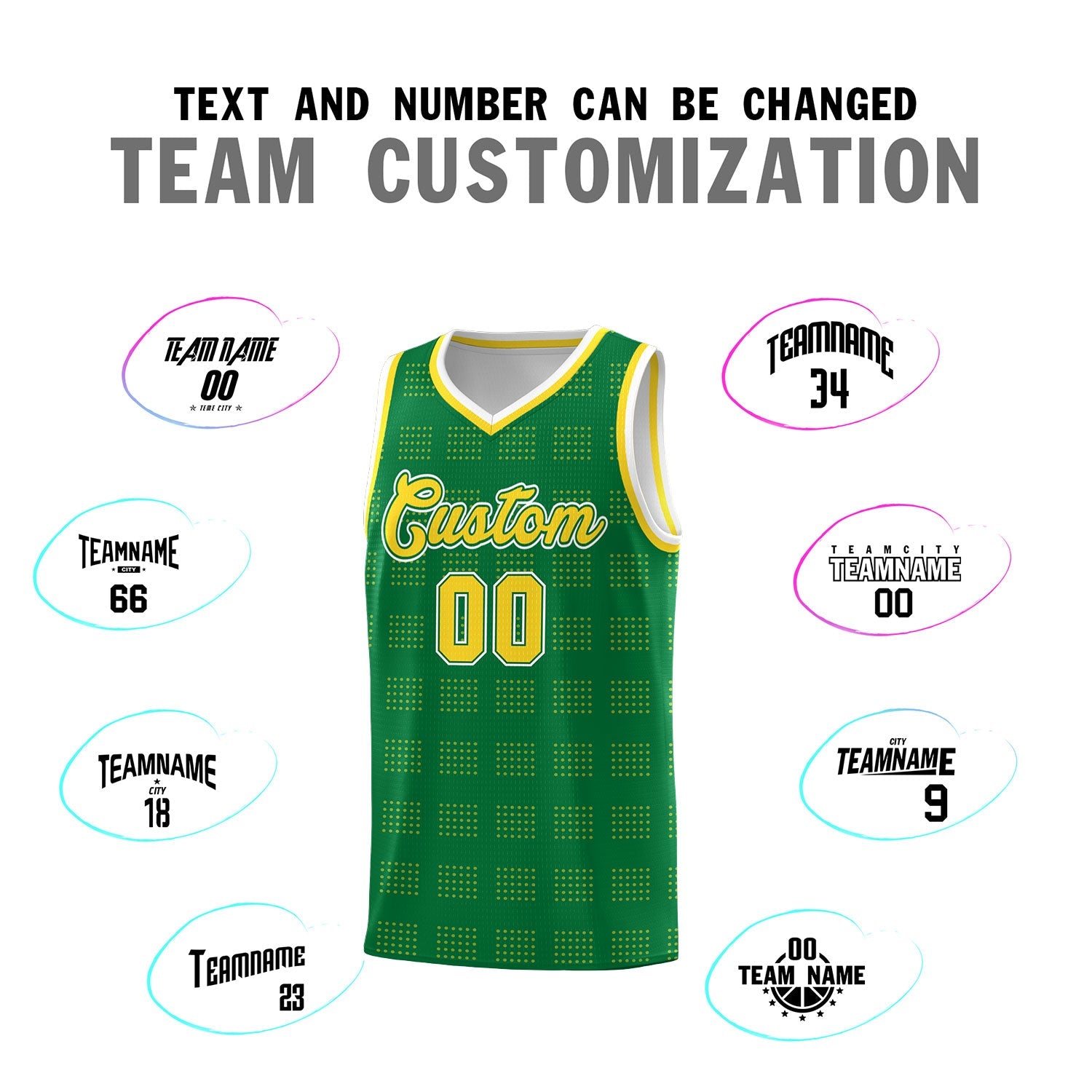 Custom Kelly Green Gold Trailblazer Dot Pattern Sports Uniform Basketball Jersey