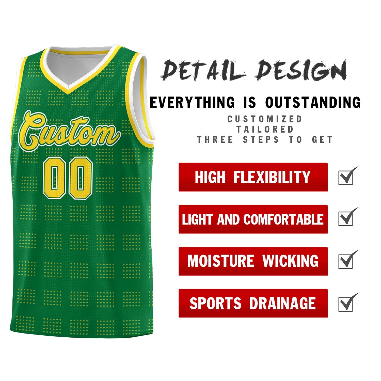 Custom Kelly Green Gold Trailblazer Dot Pattern Sports Uniform Basketball Jersey