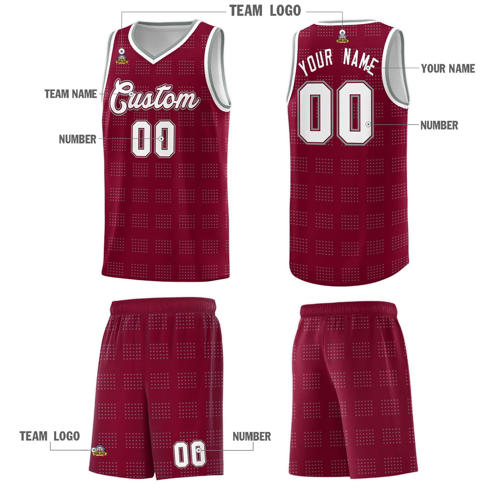 Custom Crimson Gray Trailblazer Dot Pattern Sports Uniform Basketball Jersey