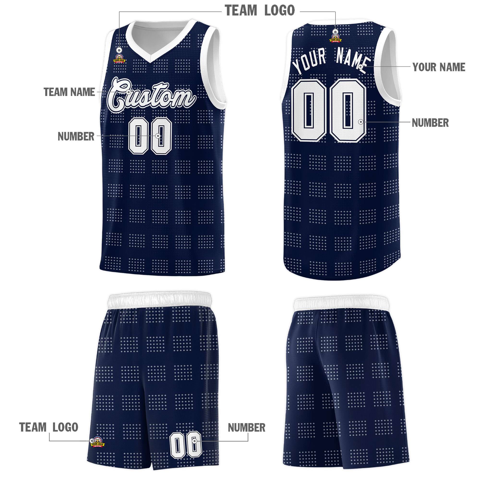 Custom Navy White Trailblazer Dot Pattern Sports Uniform Basketball Jersey