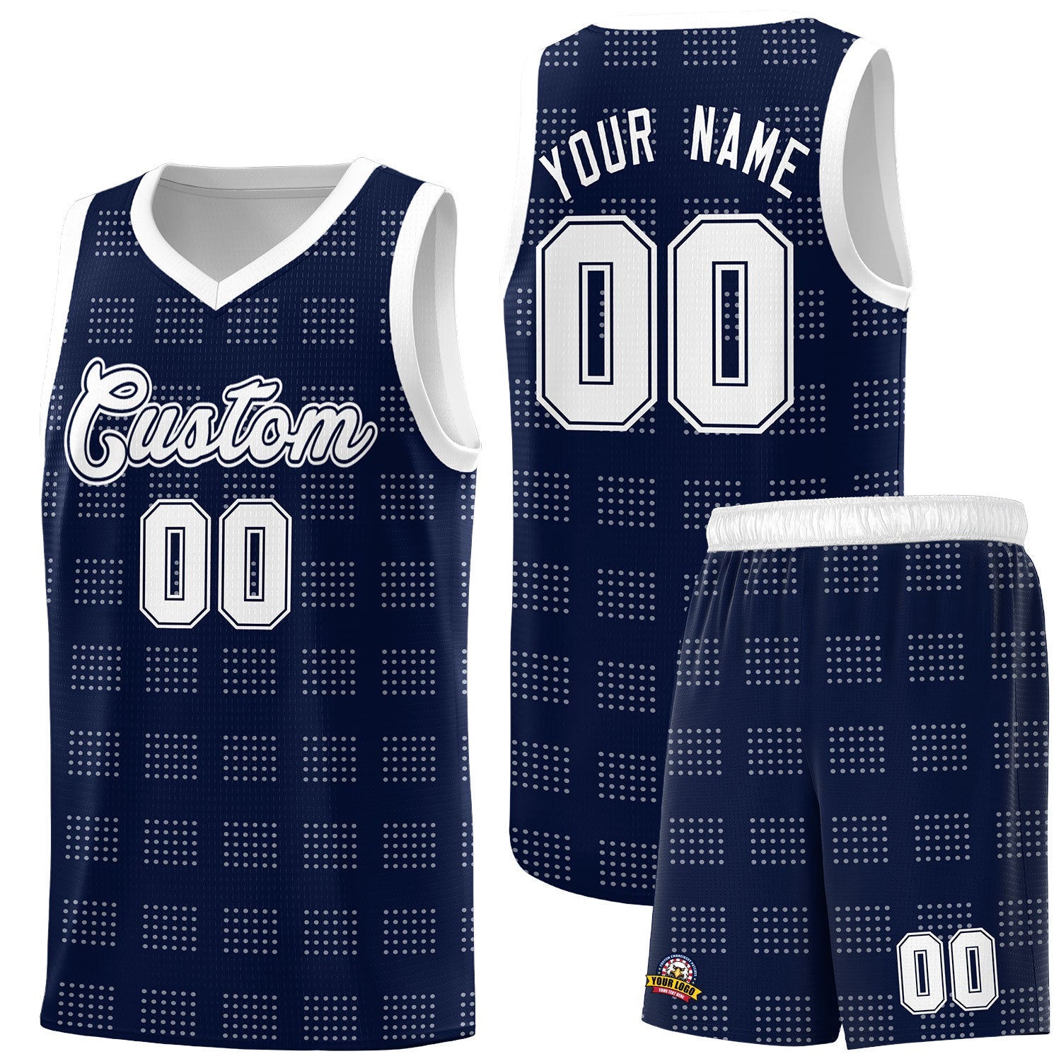 Custom Navy White Trailblazer Dot Pattern Sports Uniform Basketball Jersey