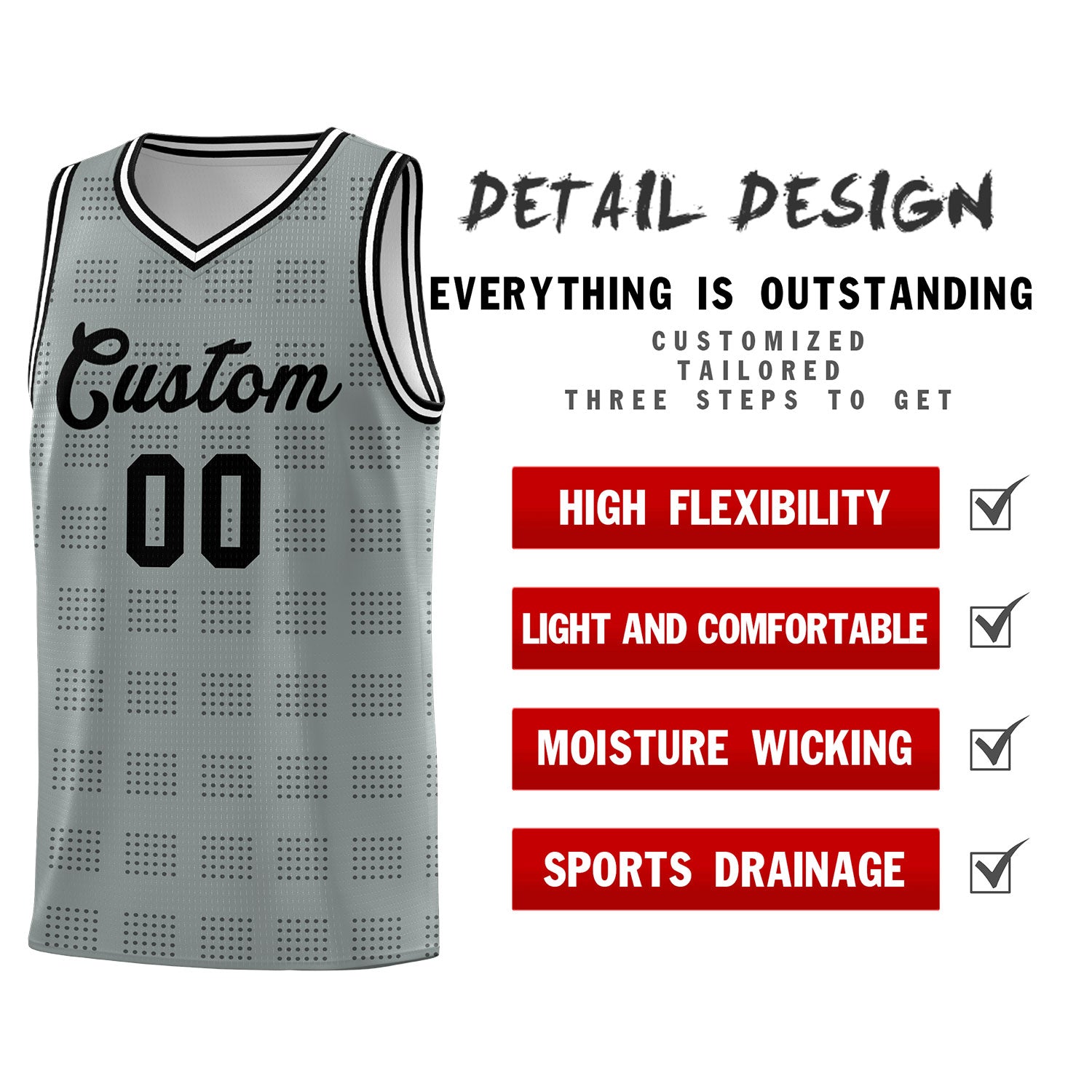 Custom Dark Gray Black Trailblazer Dot Pattern Sports Uniform Basketball Jersey