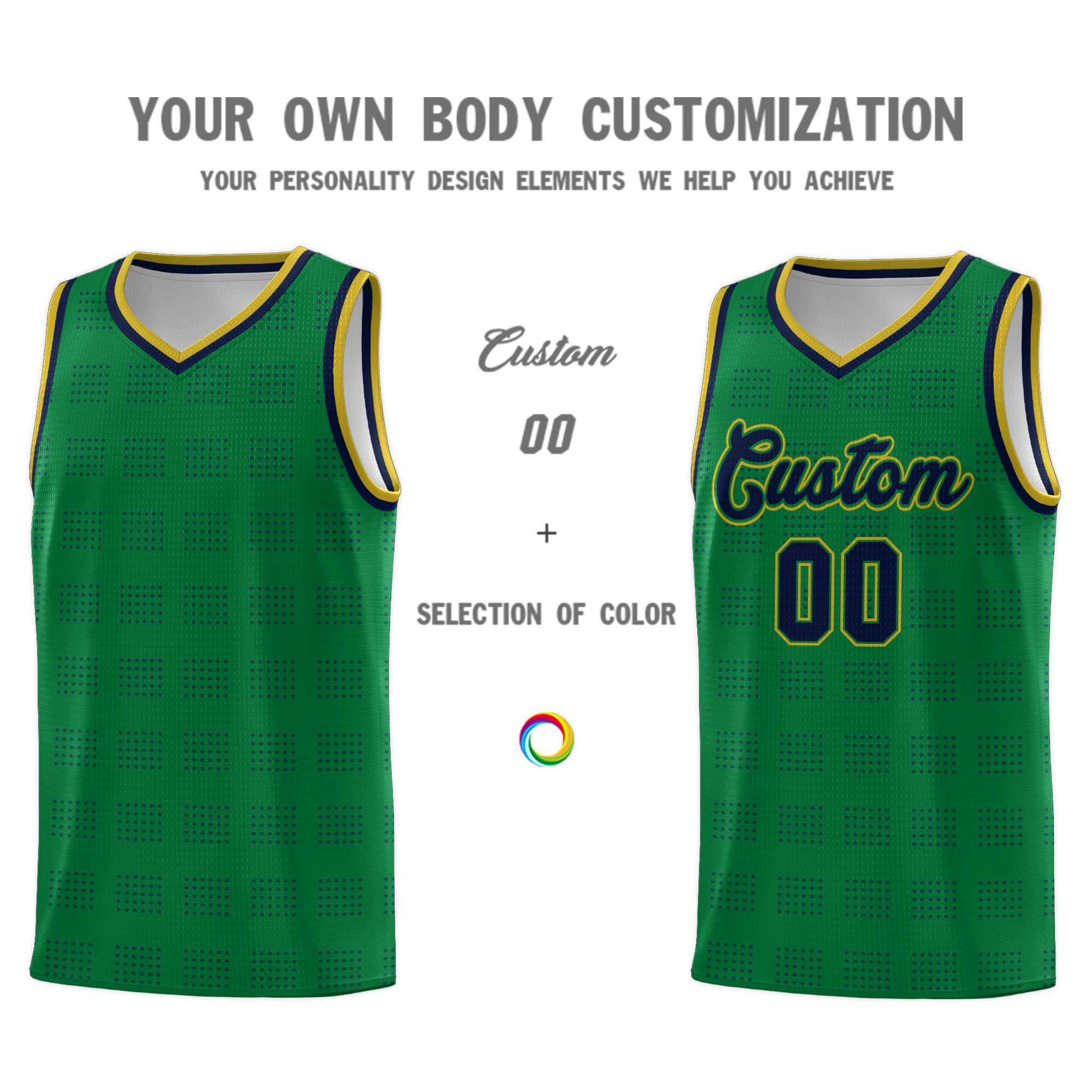 Custom Kelly Green Navy Trailblazer Dot Pattern Sports Uniform Basketball Jersey