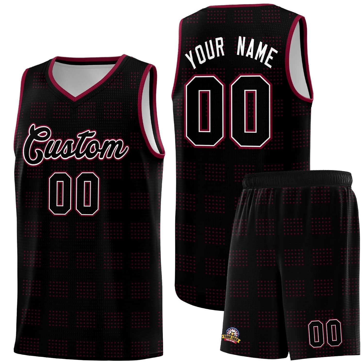 Custom Black Crimson Trailblazer Dot Pattern Sports Uniform Basketball Jersey