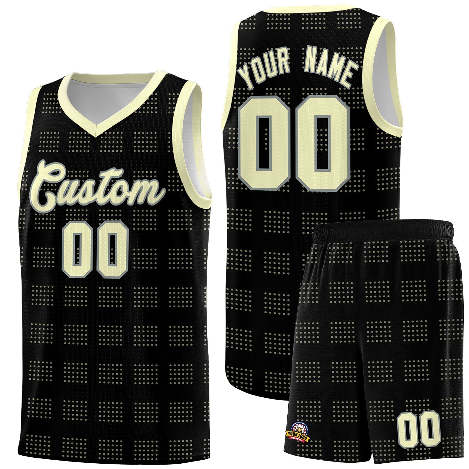 Custom Black Cream Trailblazer Dot Pattern Sports Uniform Basketball Jersey