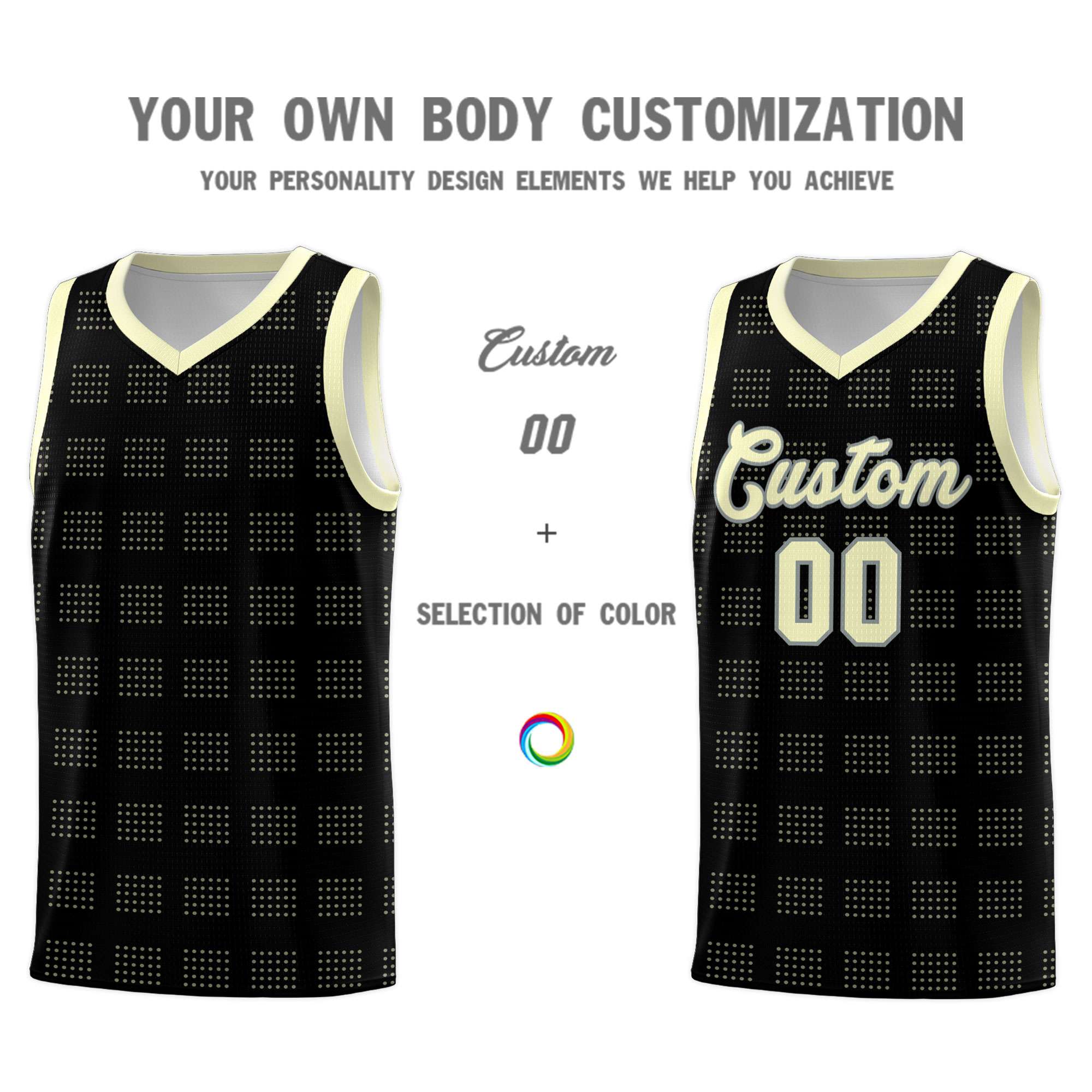 Custom Black Cream Trailblazer Dot Pattern Sports Uniform Basketball Jersey