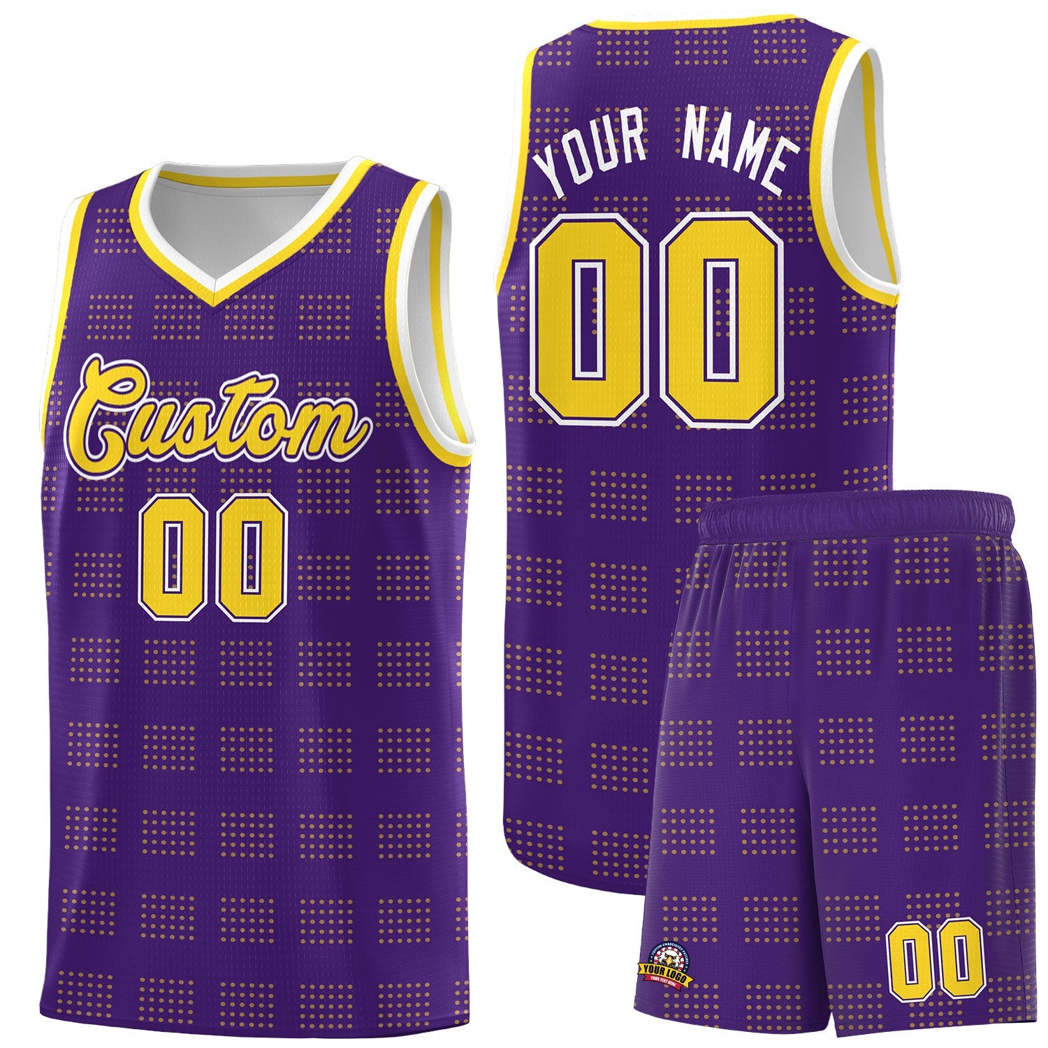 Custom Purple Gold Trailblazer Dot Pattern Sports Uniform Basketball Jersey