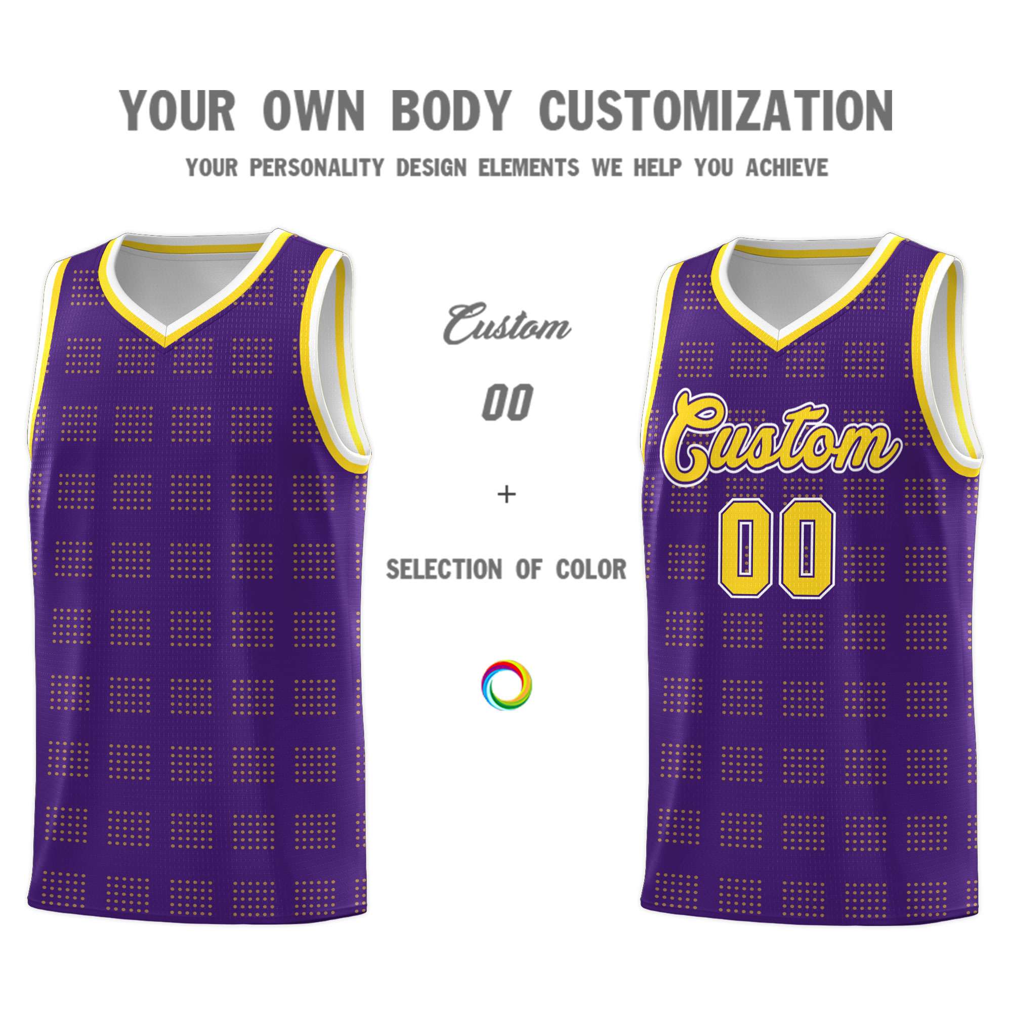 Custom Purple Gold Trailblazer Dot Pattern Sports Uniform Basketball Jersey