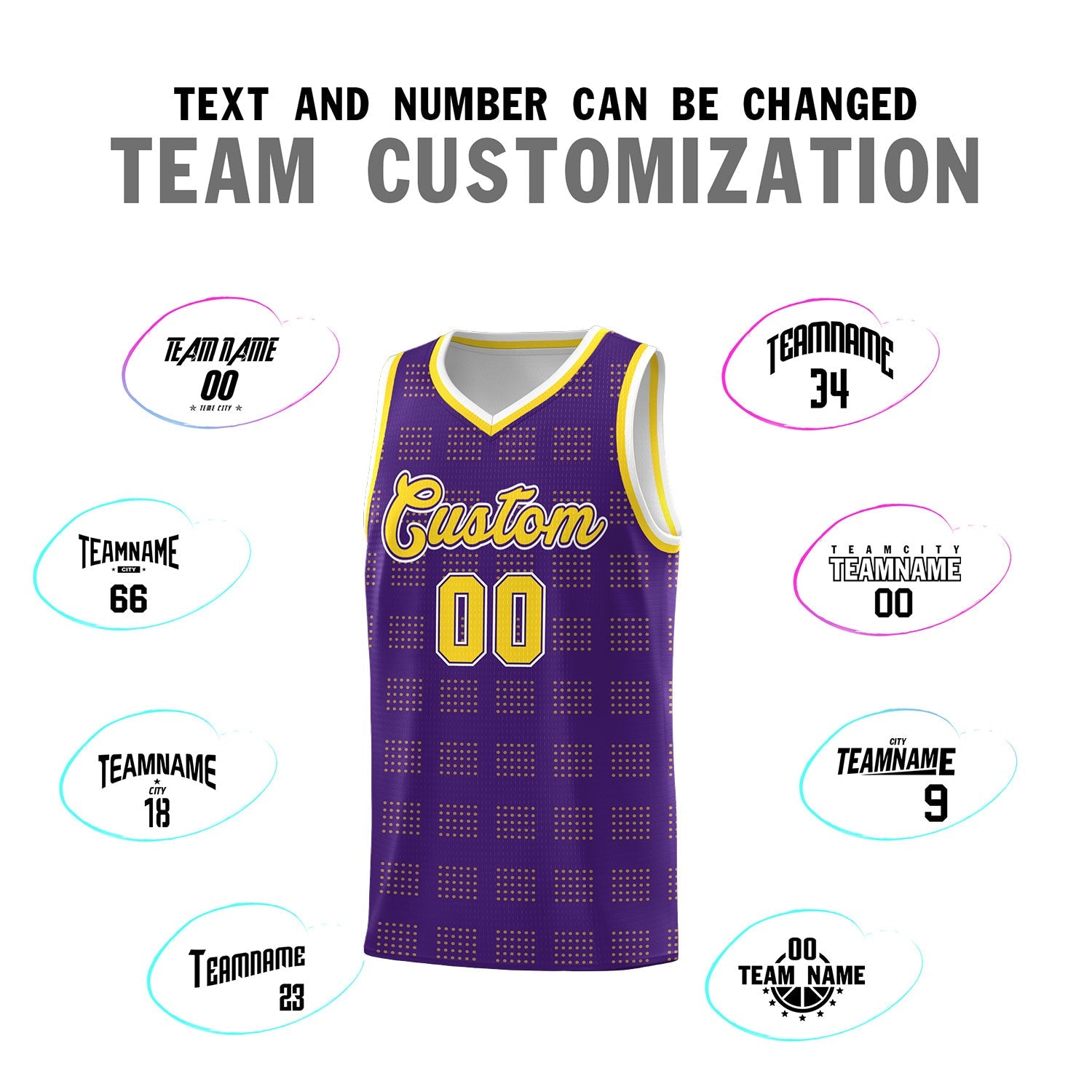 Custom Purple Gold Trailblazer Dot Pattern Sports Uniform Basketball Jersey