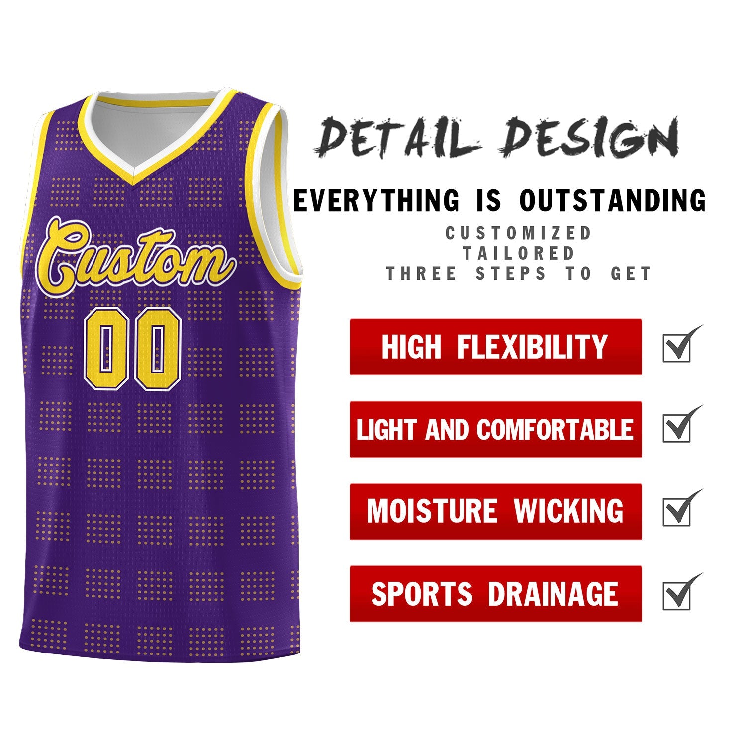 Custom Purple Gold Trailblazer Dot Pattern Sports Uniform Basketball Jersey