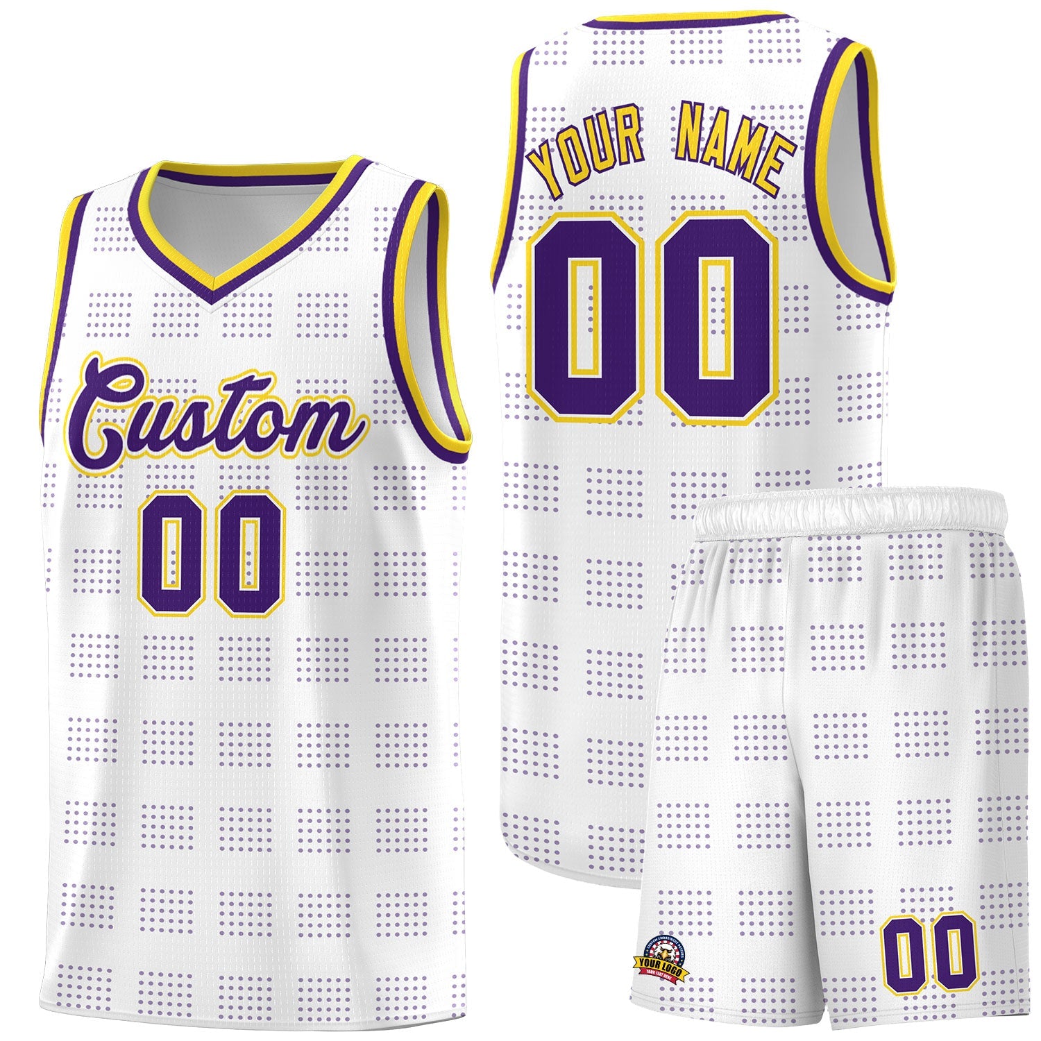 Custom White Purple Trailblazer Dot Pattern Sports Uniform Basketball Jersey