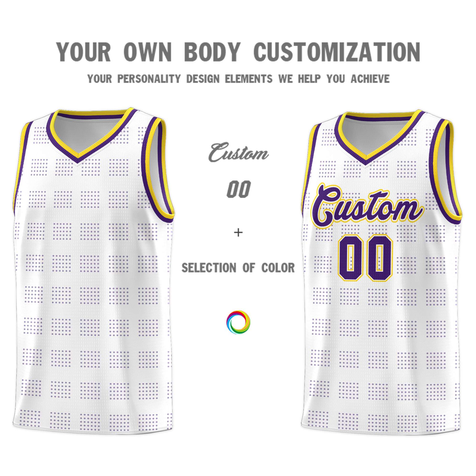 Custom White Purple Trailblazer Dot Pattern Sports Uniform Basketball Jersey