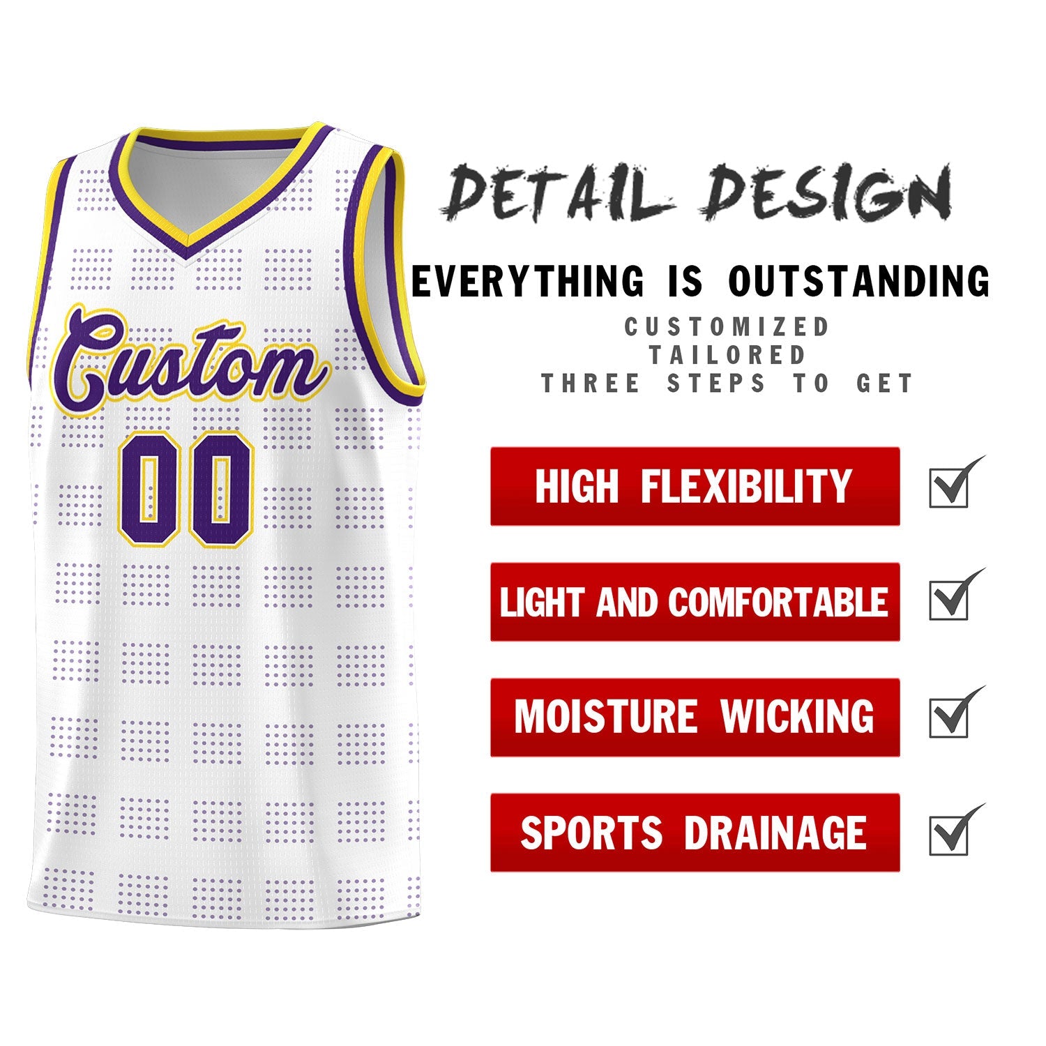 Custom White Purple Trailblazer Dot Pattern Sports Uniform Basketball Jersey