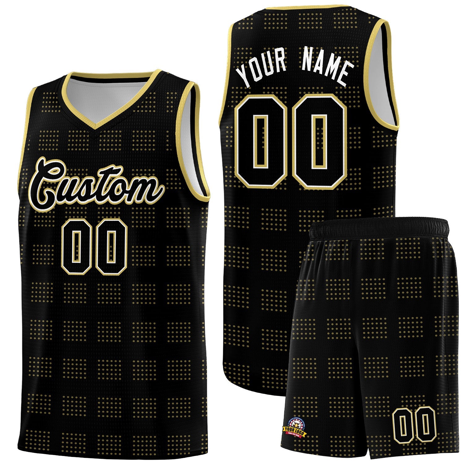 Custom Black Old Gold Trailblazer Dot Pattern Sports Uniform Basketball Jersey