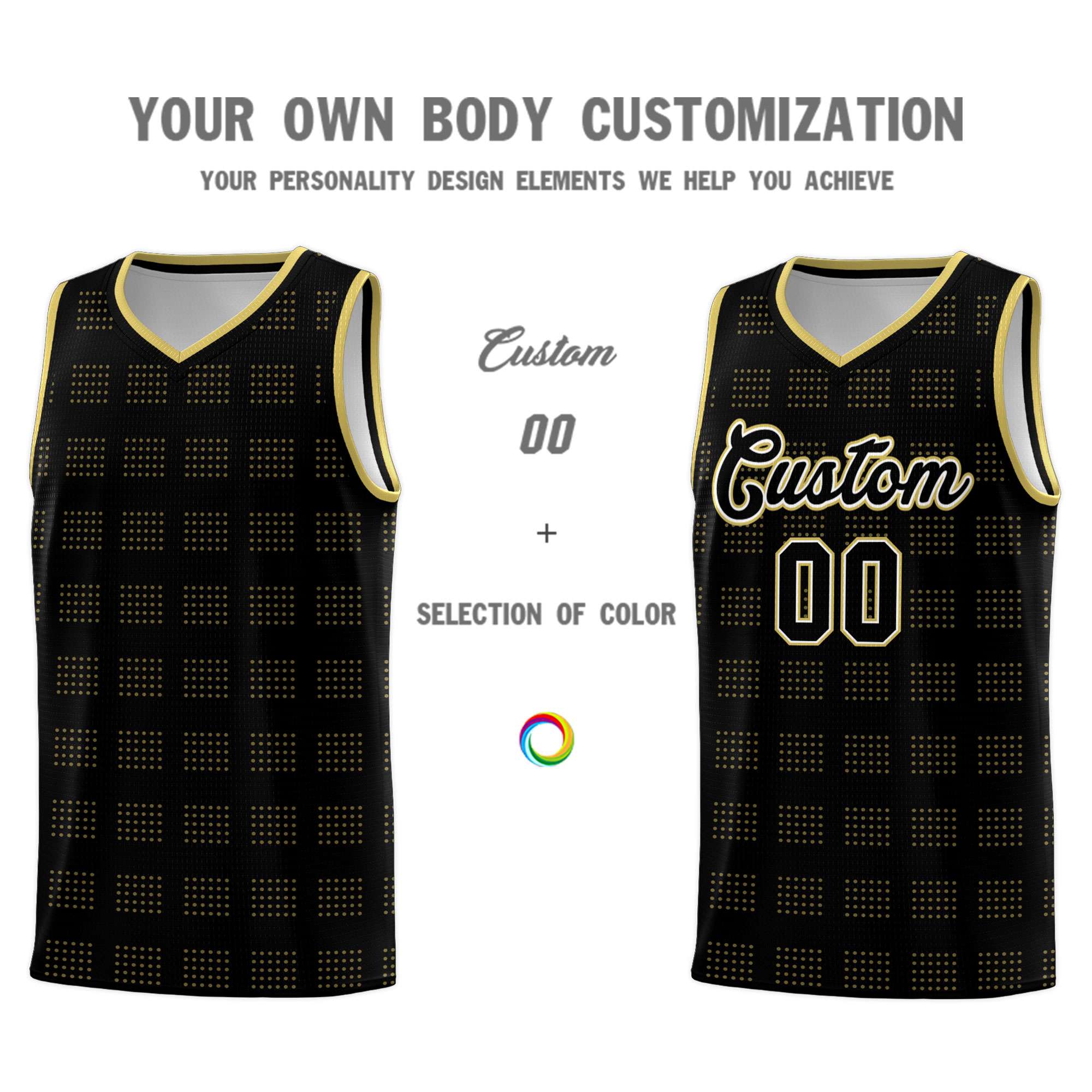 Custom Black Old Gold Trailblazer Dot Pattern Sports Uniform Basketball Jersey