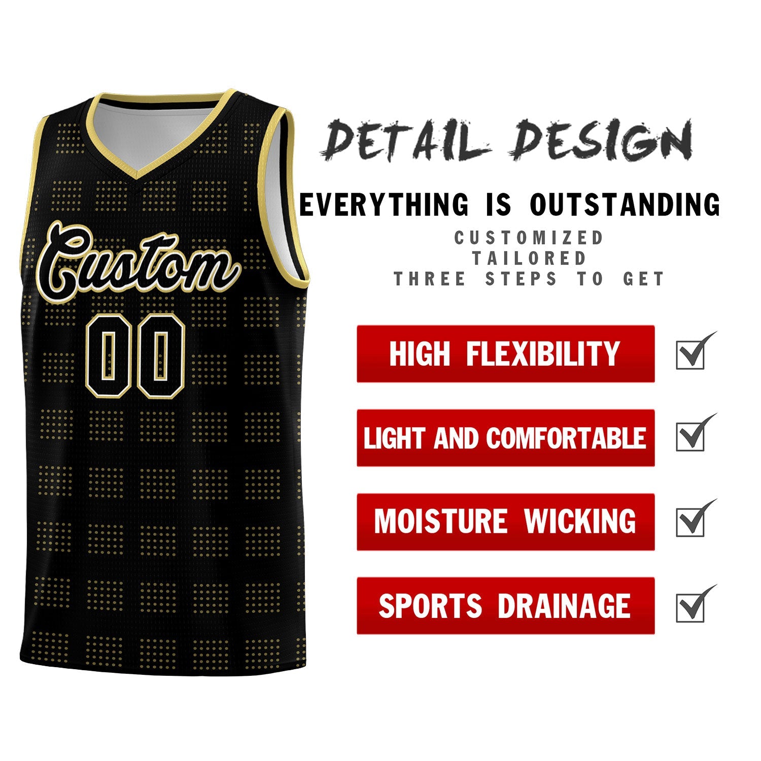 Custom Black Old Gold Trailblazer Dot Pattern Sports Uniform Basketball Jersey