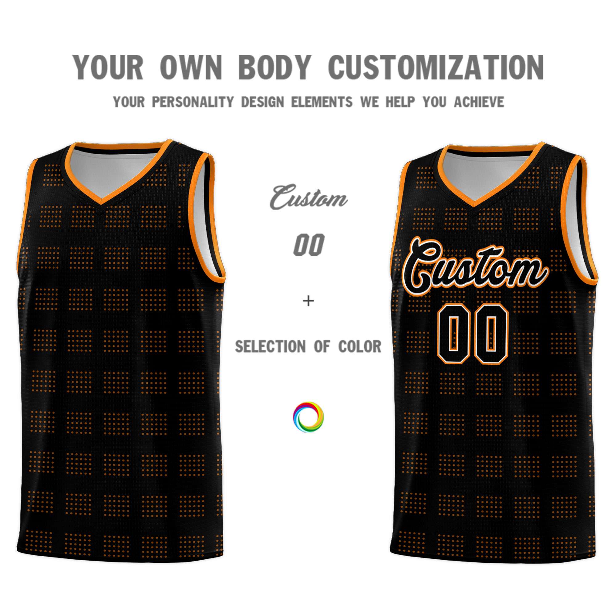 Custom Black Orange Trailblazer Dot Pattern Sports Uniform Basketball Jersey