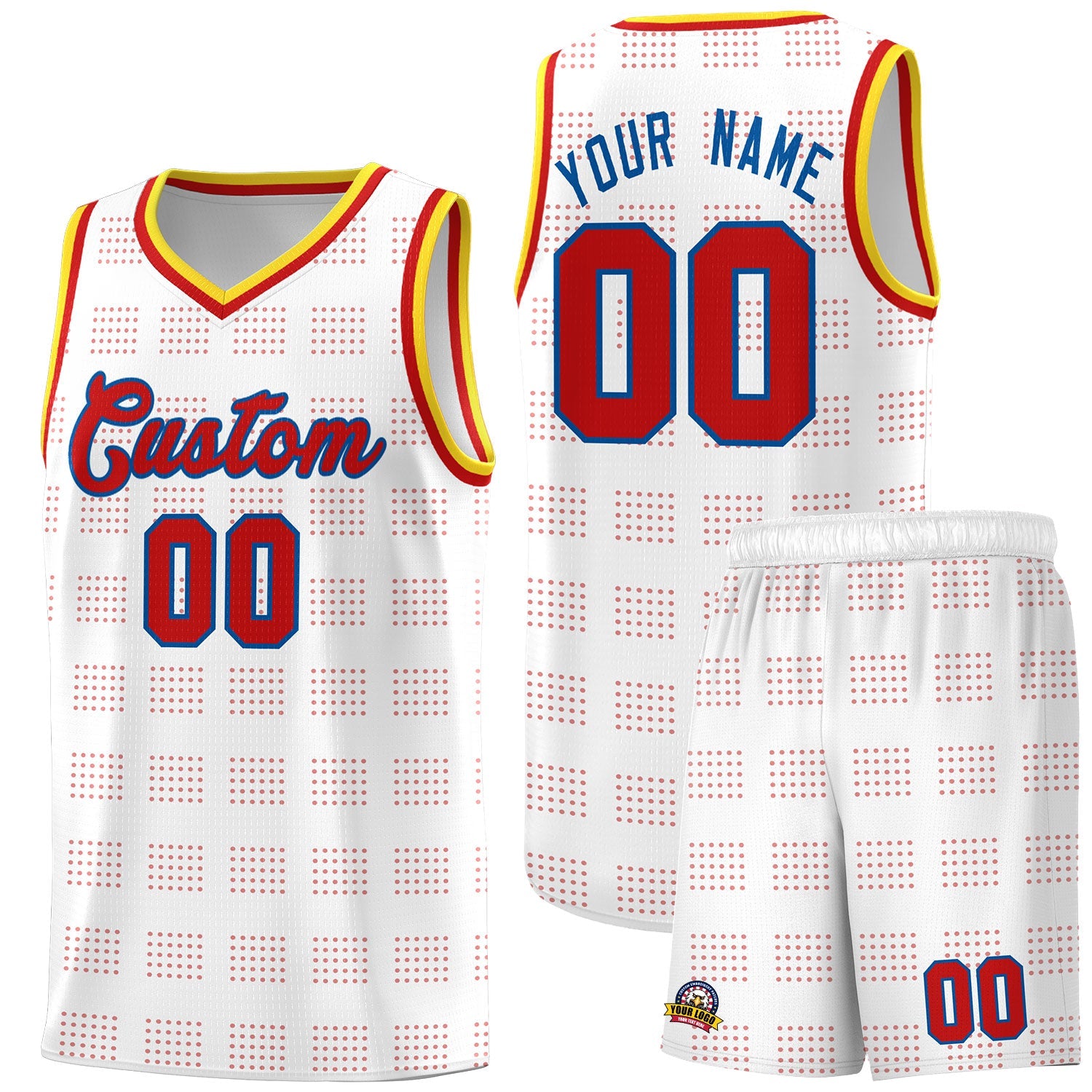 Custom White Red Trailblazer Dot Pattern Sports Uniform Basketball Jersey